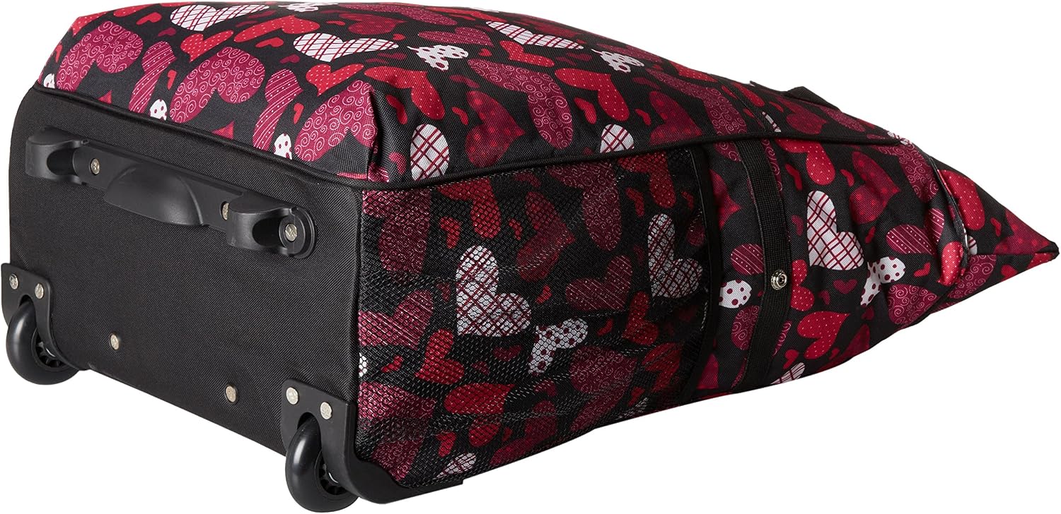 CALPAK Big Eazy Bright Check 20-inch Rolling Shopping Tote Bag,Pink Hearts,One Size