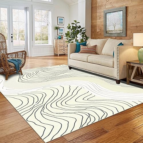 Miniatura 7 de Alfombra lavable resistente a las manchas para sala de estar, alfombra suave de lana sintética que no desprende pelo bajo para comedor, lavandería,