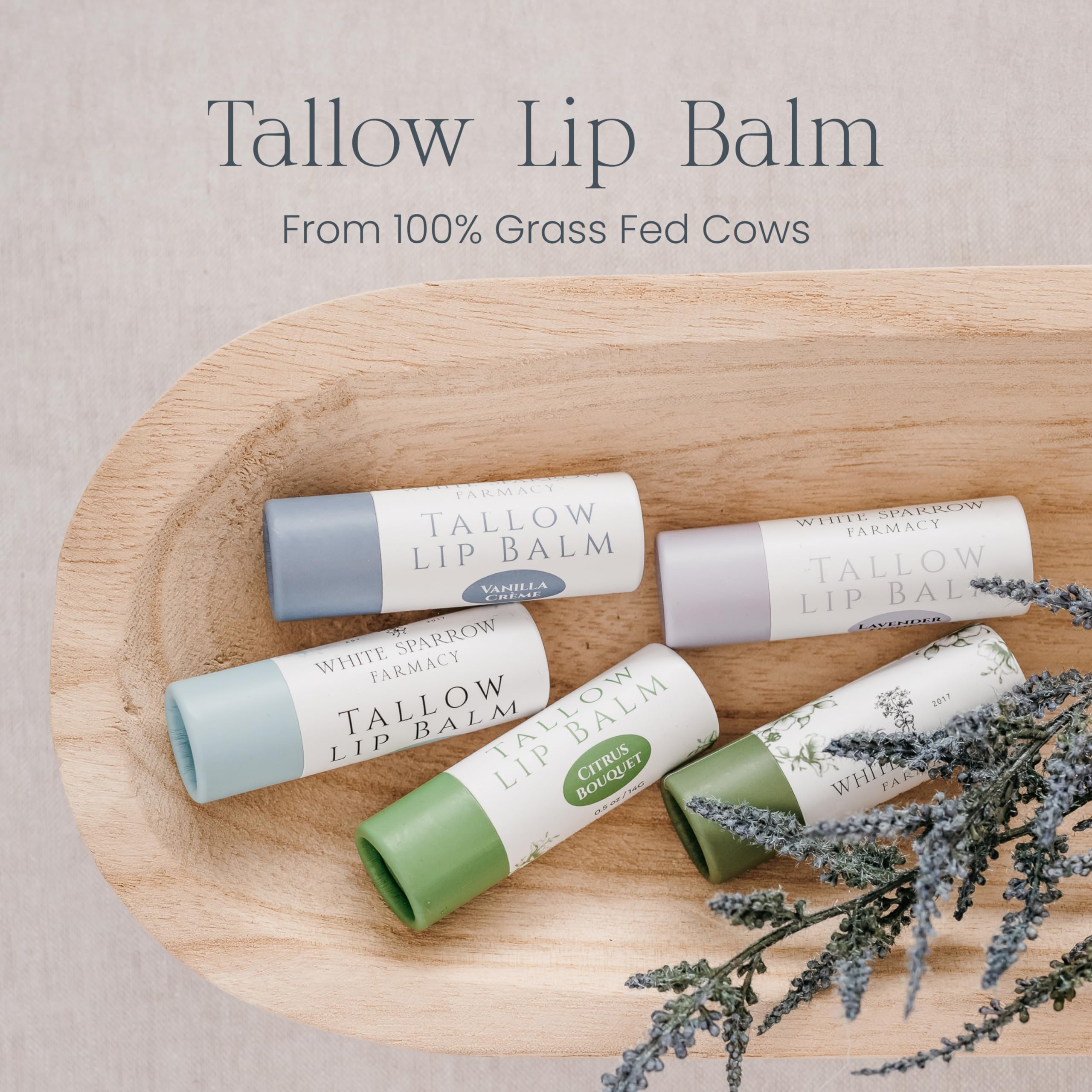 Bálsamo labial orgánico con sebo (sin perfume) de vacas alimentadas con hierba, súper hidratante con sebo, aceite de oliva, miel y aceite de girasol.