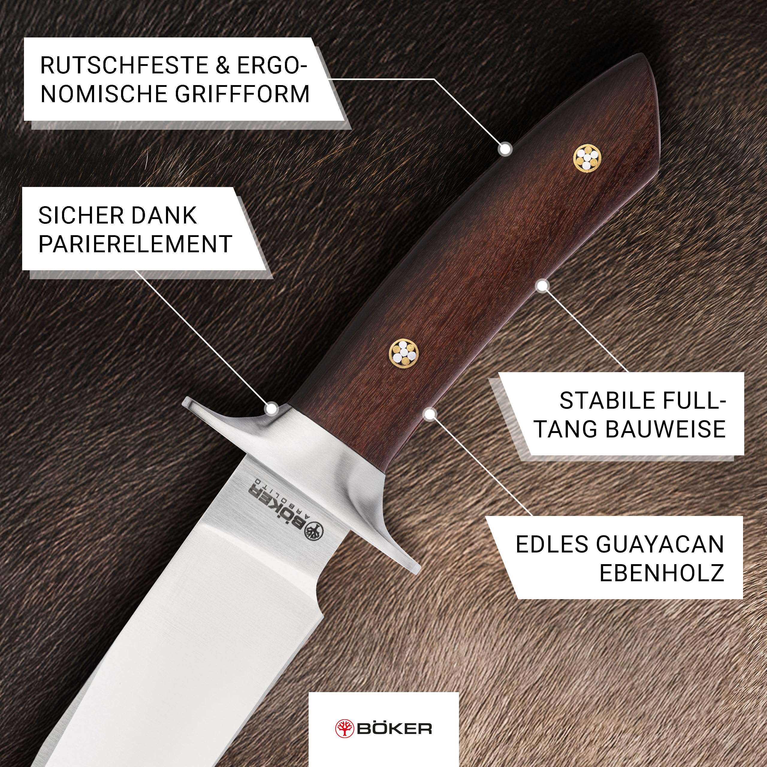 BÖKER ARGENTINIA® Torito GX - klassisches Jagdmesser mit feststehender Klinge 16,2 cm & Holzgriff - Bushcraft Messer mit Leder-Scheide braun - handgemachtes Profi Full Tang Abfangmesser für Outdoor