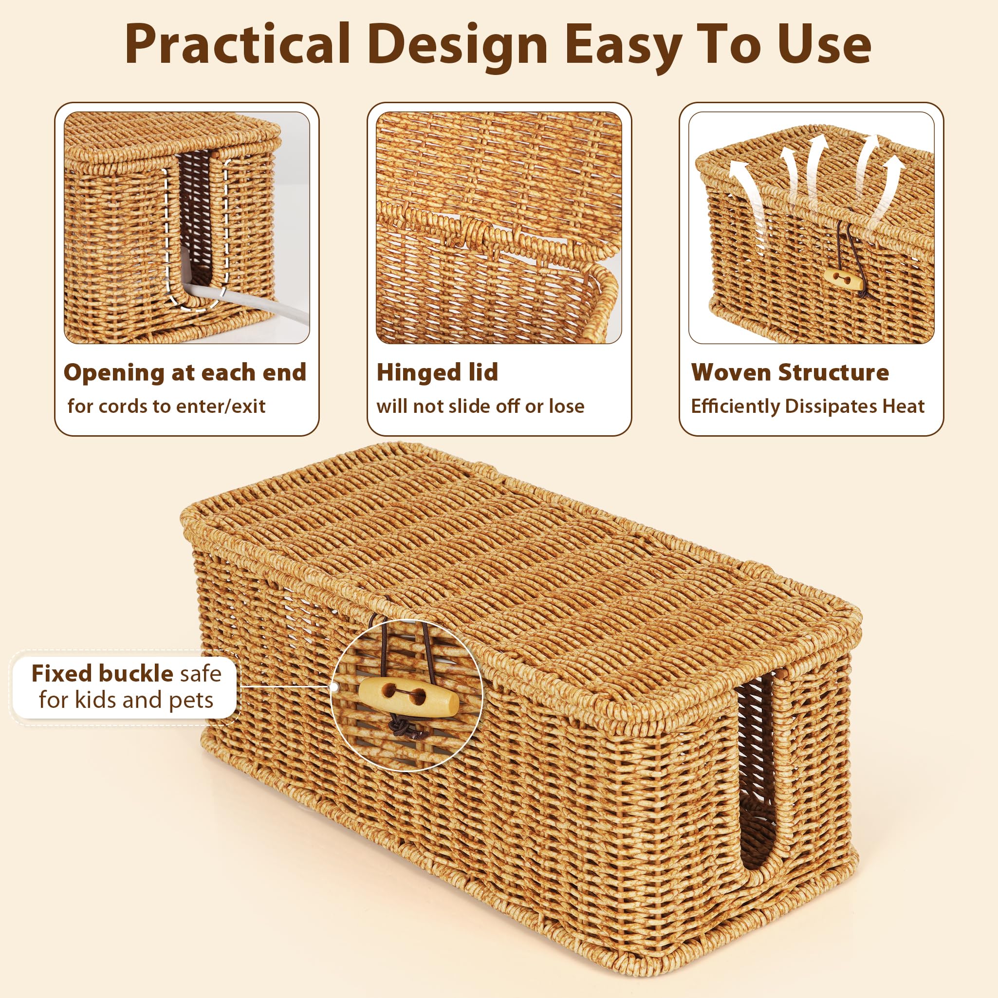 Cord Management Box With Lid 2-PCS Rattan Cable Management Boxes With ...