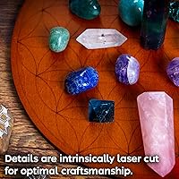 Vista 8 de Curawood Tablero de rejilla de cristal para piedras, tablero de geometría sagrada de flor de la vida de 10 pulgadas de diámetro, amplifica el poder