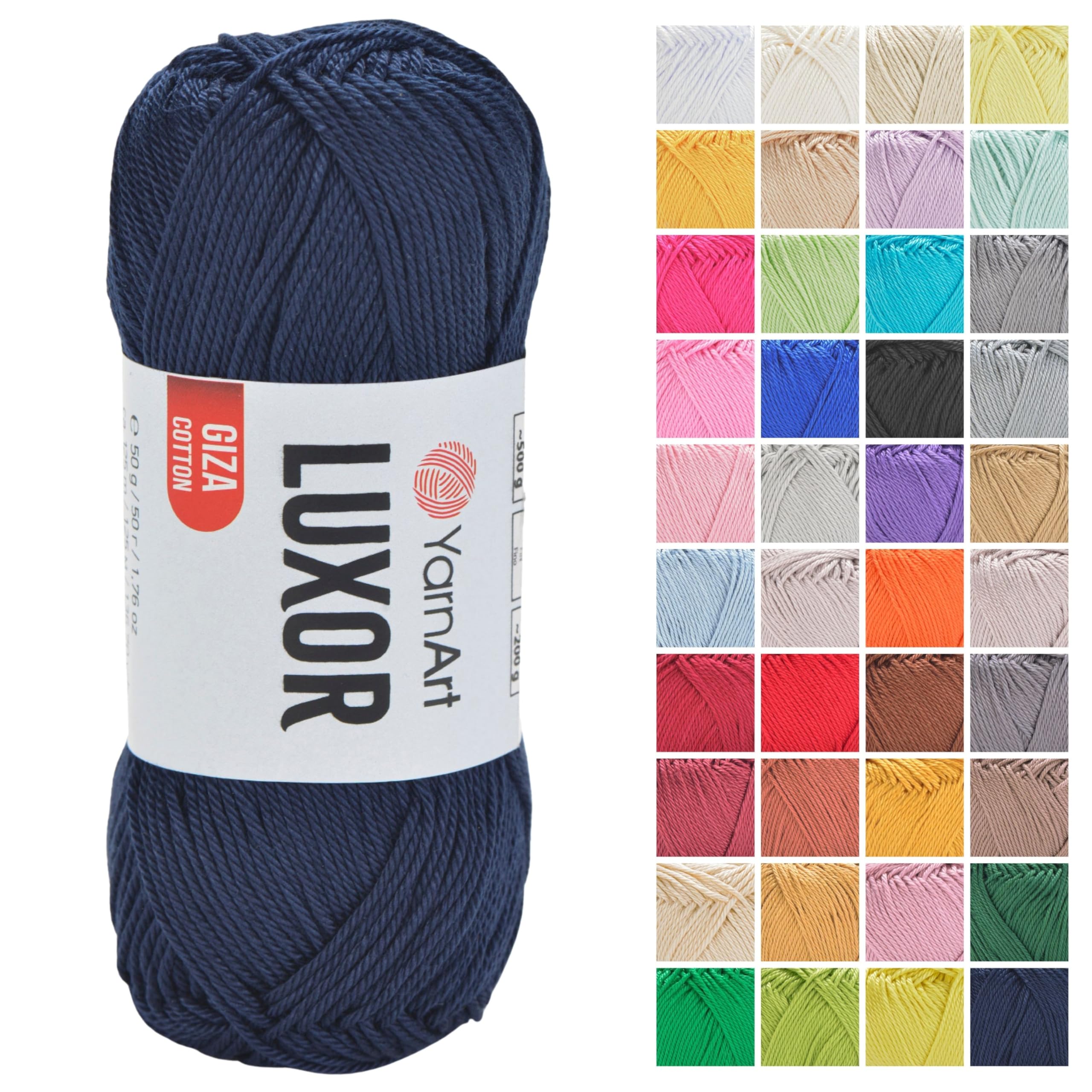 YarnArt Luxor Mercerized Cotton Yarn – 100% Giza Cotton, Smooth Texture, 50g (1.76 oz), 125m (136 yds), Lightweight Yarn for Summer Projects, Amigurumi, Baby Items, and Accessories (1240)