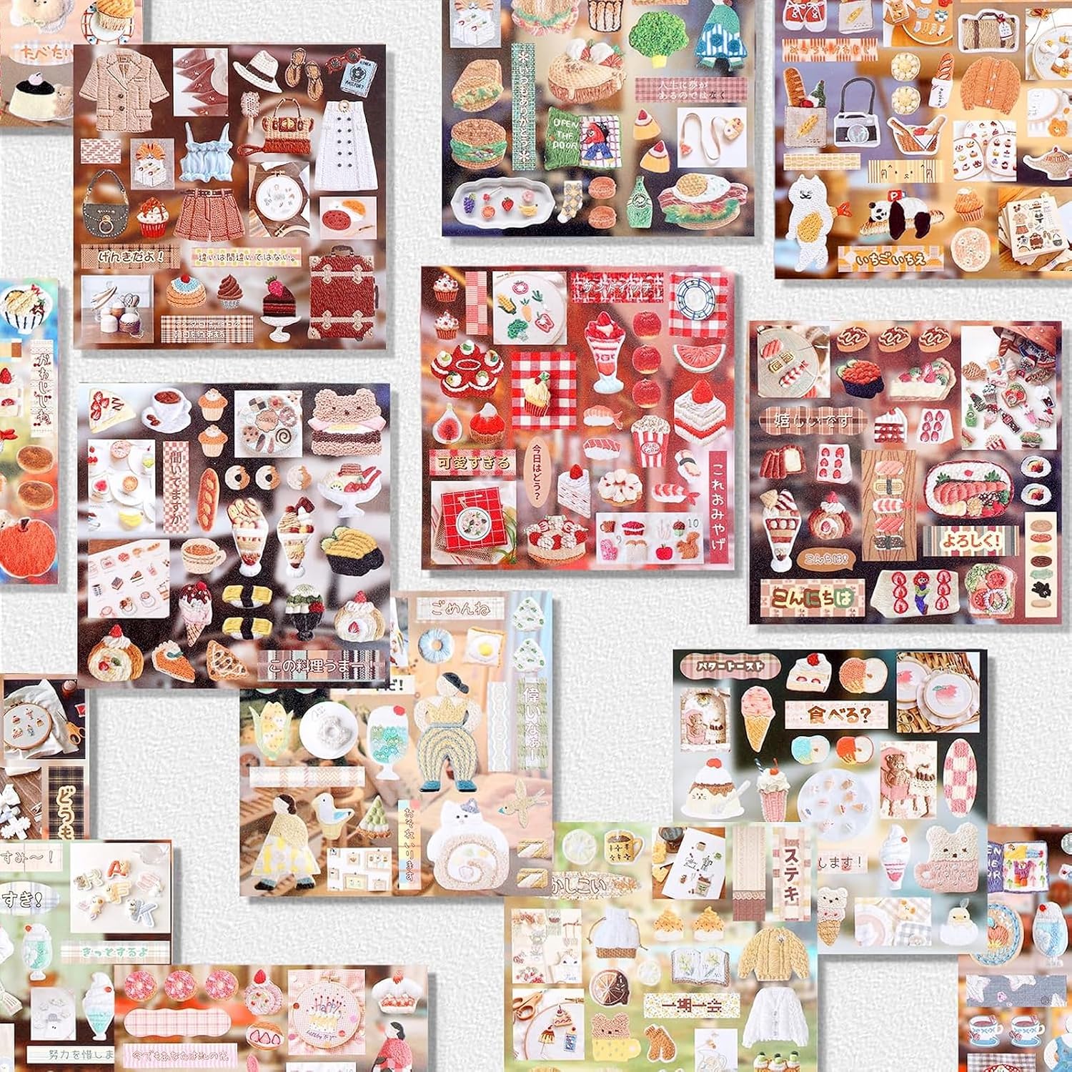 800Pcs Japanese Heisei Retro Sticker Book, Food and Daily Life Theme - Cute Girl's Old Showa Style Embroidered Stickers, for DIY Scrapbooking Journaling Handbook & Stationery Decoration
