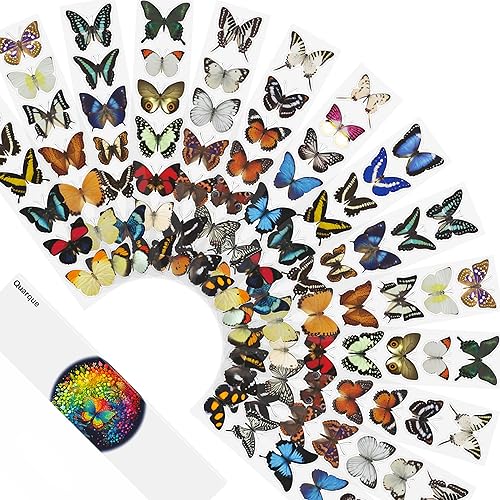 98 calcomanías de especímenes de mariposa, calcomanías transparentes para álbumes de recortes, suministros para álbumes de recortes, calcomanías de