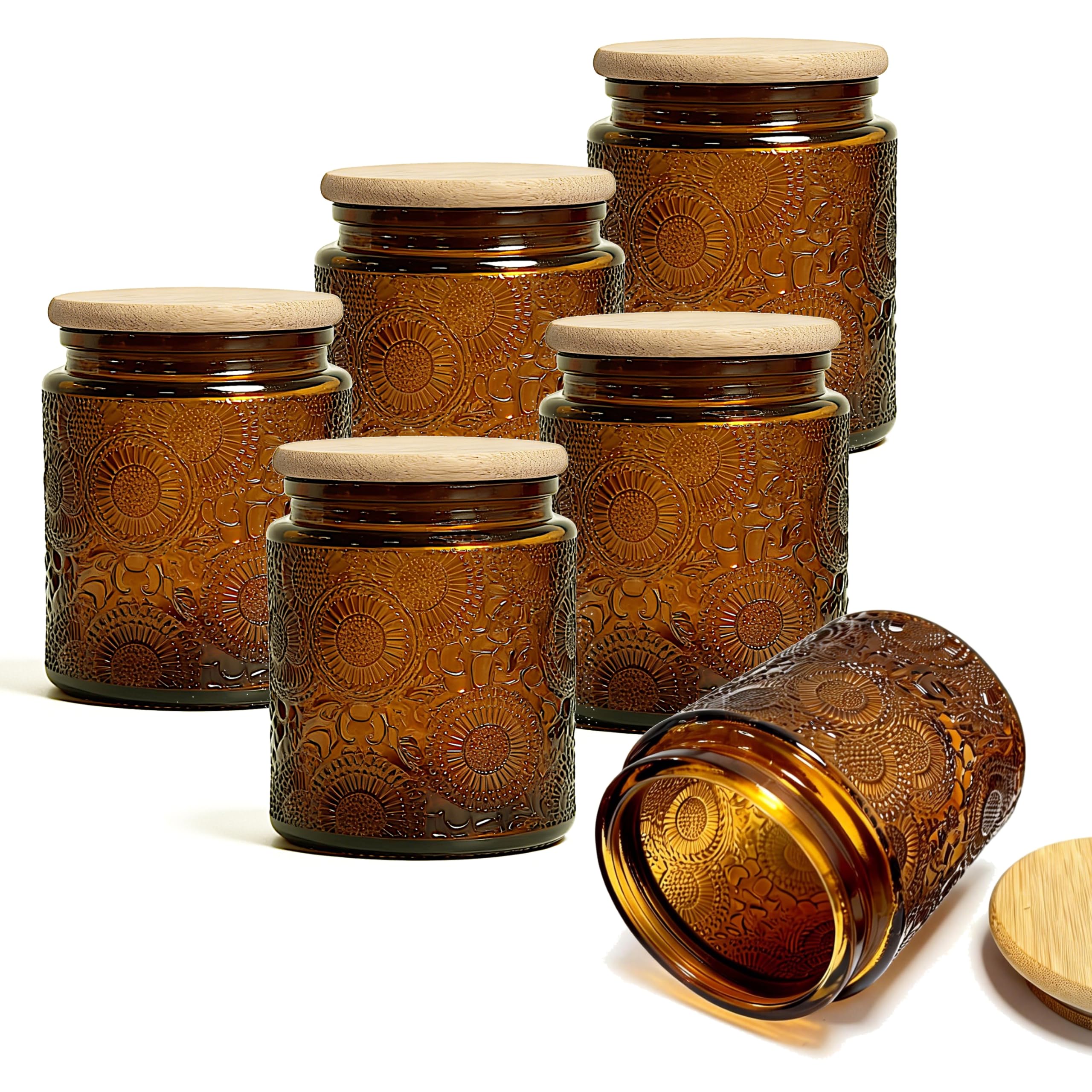 LINGSHINE 8oz Decorative Glass Jars with Bamboo Lids 6-Pack