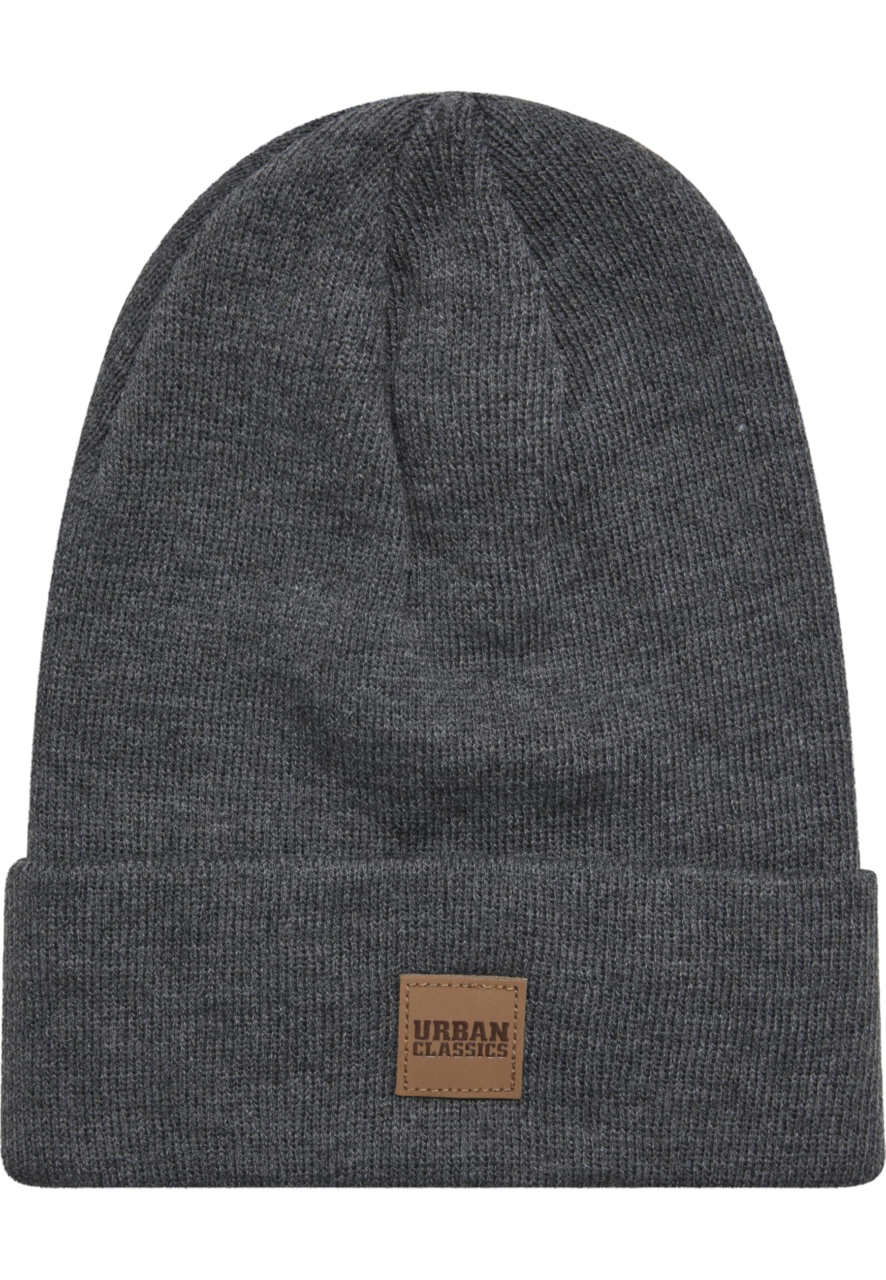 Urban Classics Leather Patch Long Beanie, Many Colours (One Size, Charcoal)