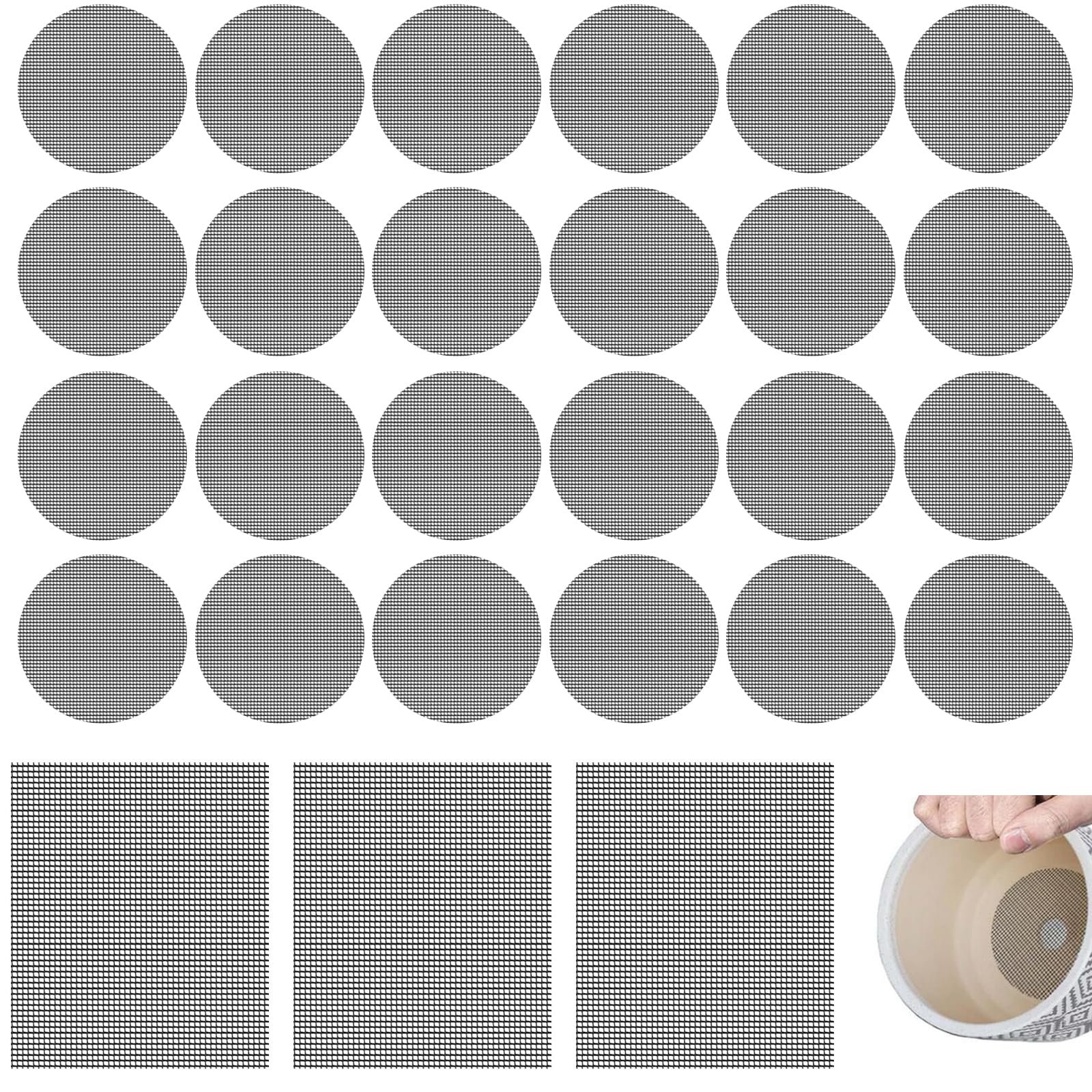Almohadilla de malla redonda para macetas, 100 unidades, almohadilla de rejilla inferior de bonsái, jardinería, agujero de maceta, alfombrilla de malla de drenaje para evitar la pérdida de suelo