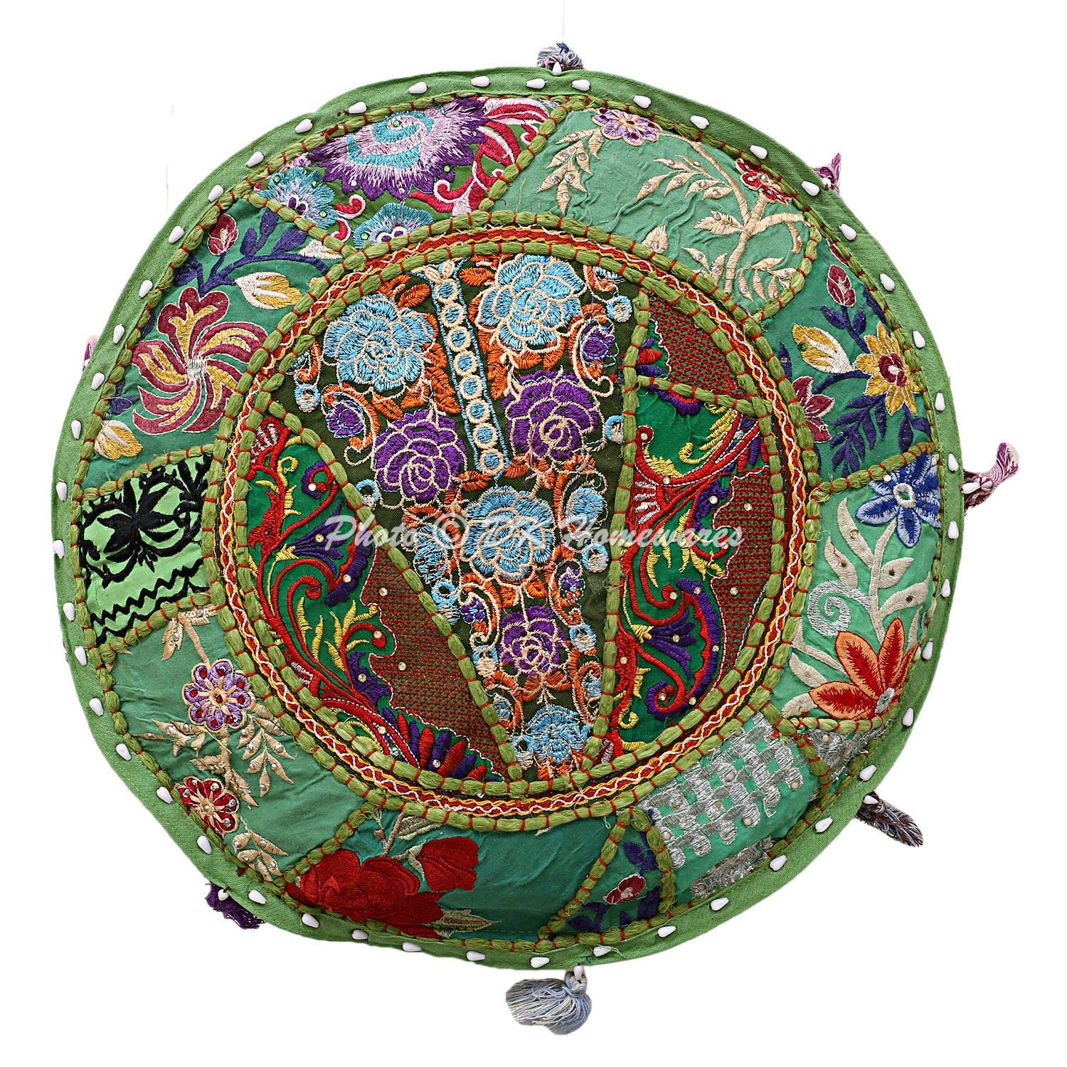 Pouf Ottomano Rotondo Patchwork - Coperta Decorativa Per Interni Stile Indiano - Foto 8