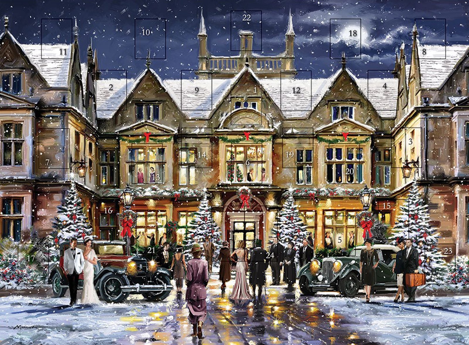 Traditional Advent Calendar Christmas House Party Scene - Glitter Finish 24 Doors