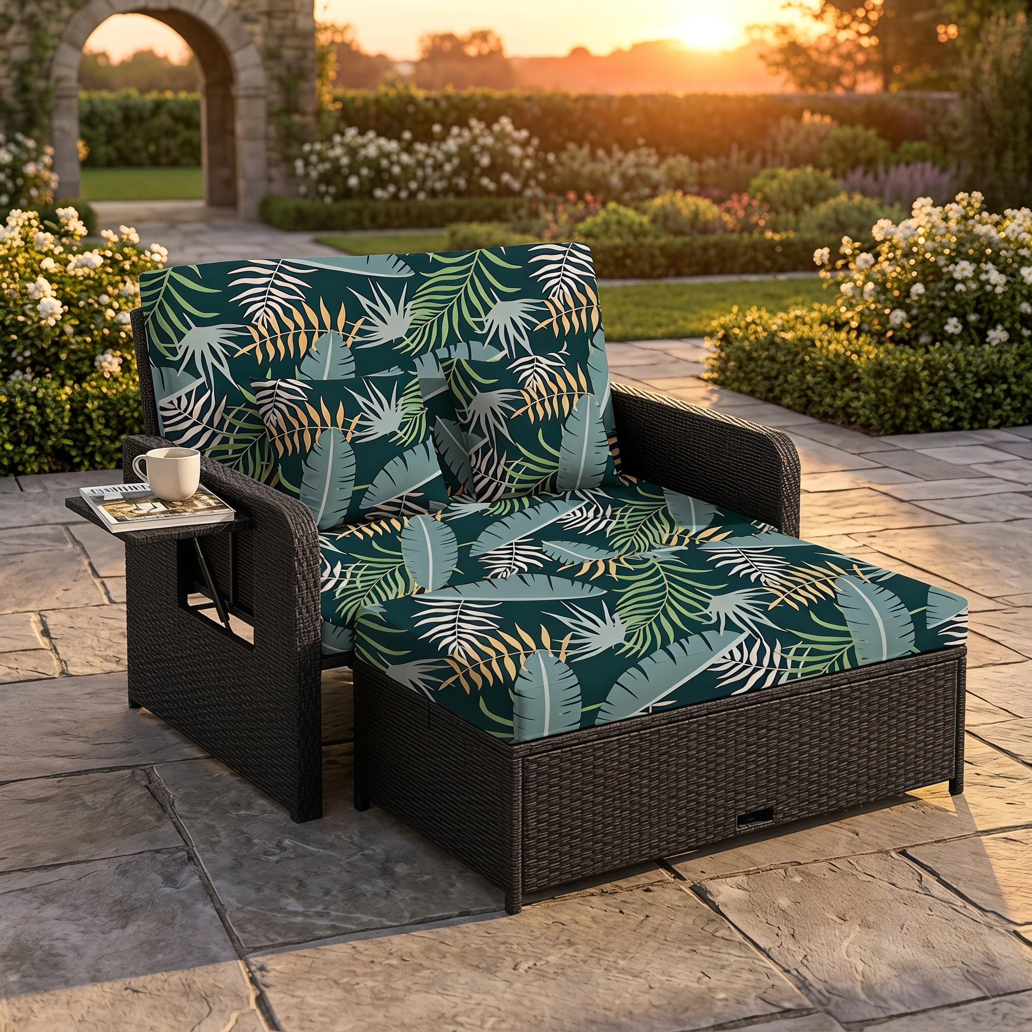 LiveGo Outdoor Wicker Daybed Cushion Cover, Patio Rattan Sofa Cover for Loveseat, Heavy Duty Rattan Daybed Garden Furniture Cover, UV Resistant Lounge Set Protection for Poolside Backyard Porch