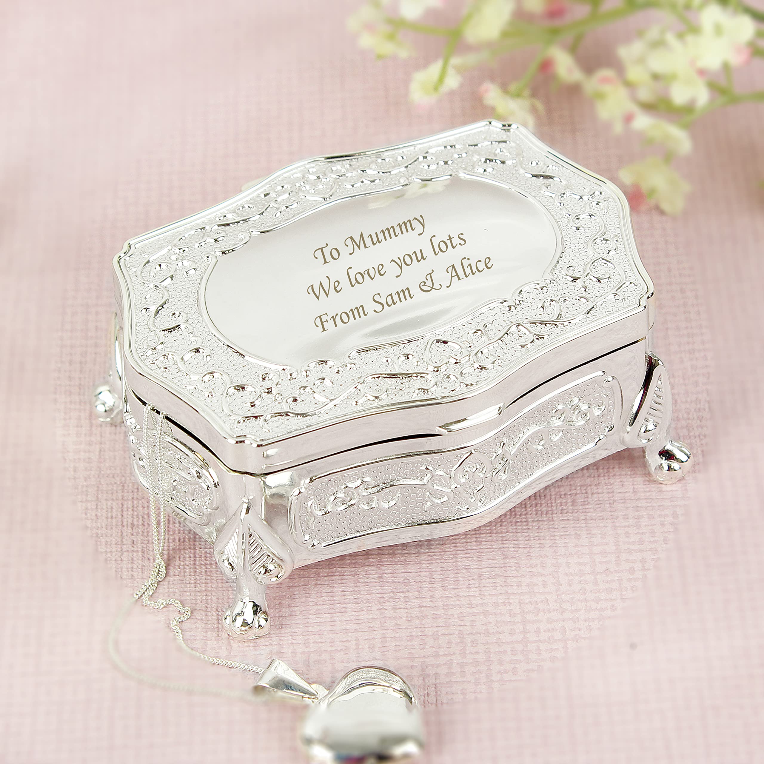 Personalised Silver Finish Small Antique Trinket Box