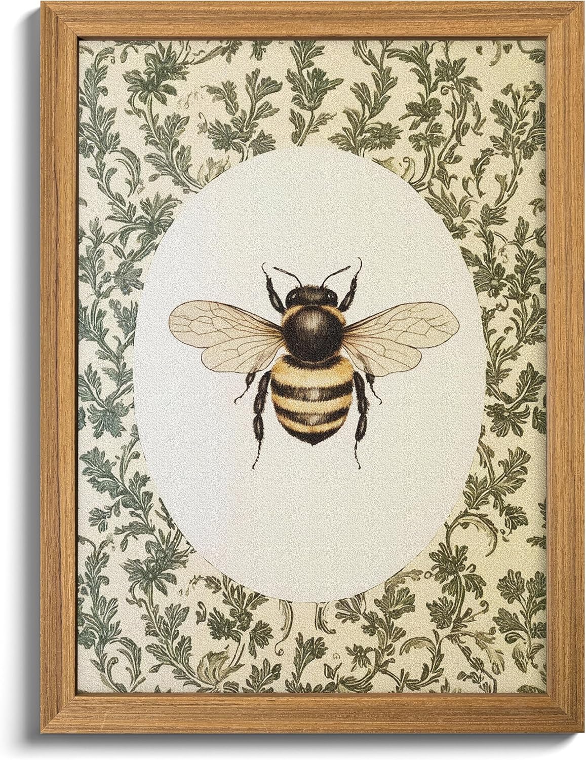 3D Textured Vintage Bee Framed Wall Art, Cottagecore Insect Animal Wall Decor Painting, Rustic Farmhouse Sandstone Botanical Artwork Pictures for Living Room Bedroom 16x24 Inch