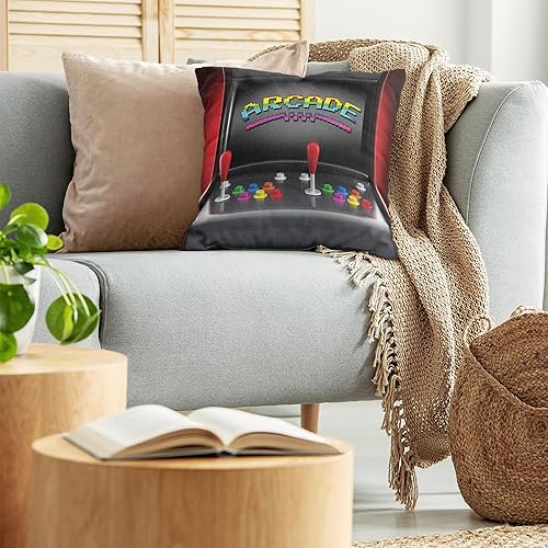 Miniatura 3 de Ambesonne Funda de cojín con diseño de videojuegos, máquina de arcade, diseño retro con botones de joystick vintage de los años 80 y 90, funda de
