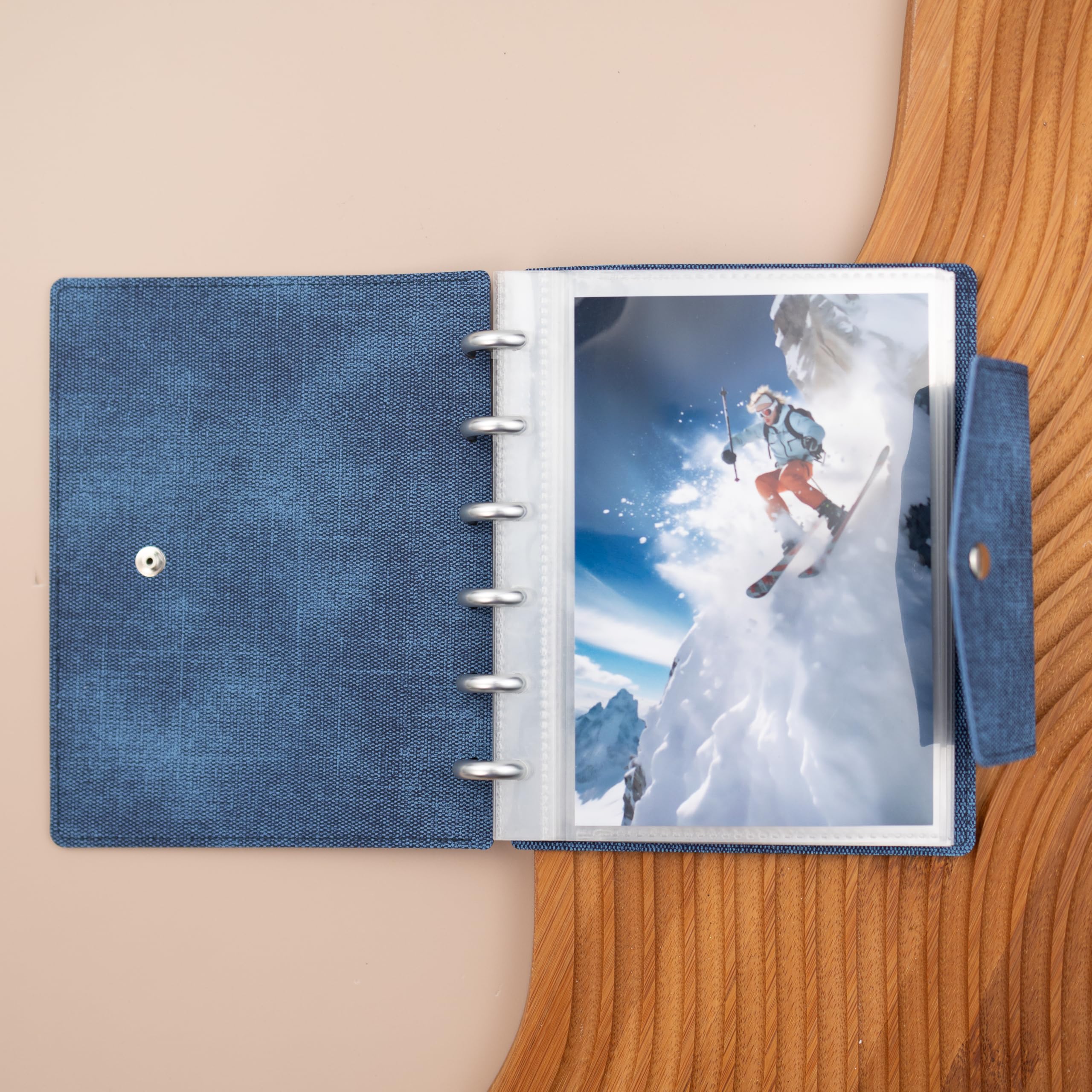 Konfigurowalny album fotograficzny Discbound, pasuje do fotobudki 4x6, 2x6, zdjęć 3x4, mieszania i dopasowywania stron, łącz i stwórz własną historię (denim, 4 x 6)