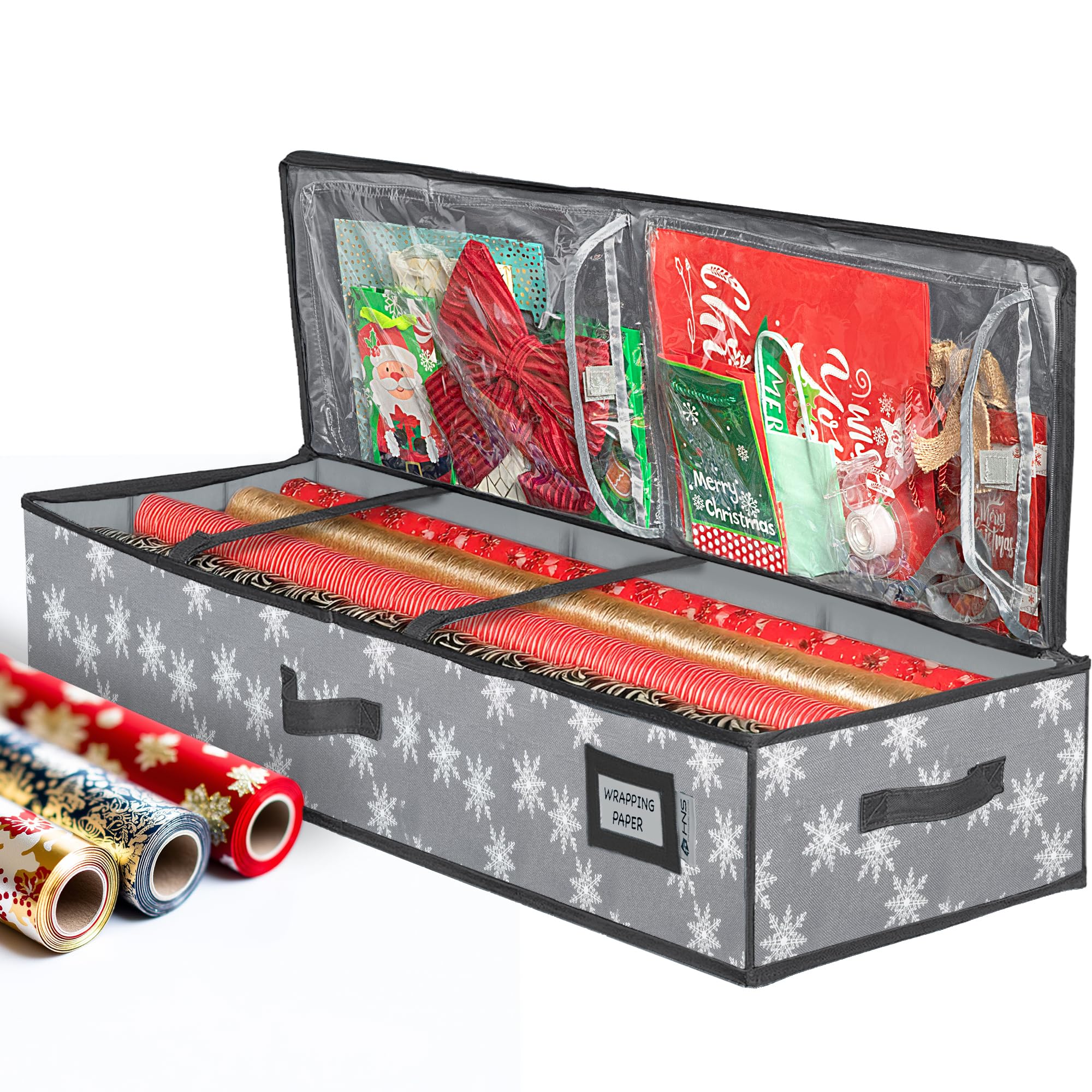 Wrapping Paper Storage Container – Fits up to 27 Rolls 1 3/8” Diam. - Underbed Gift Wrap Organizer Bags, Wrapping Paper Rolls, Ribbon, and Bows - Under Bed- Durable Material 600D - Up to 40" Rolls