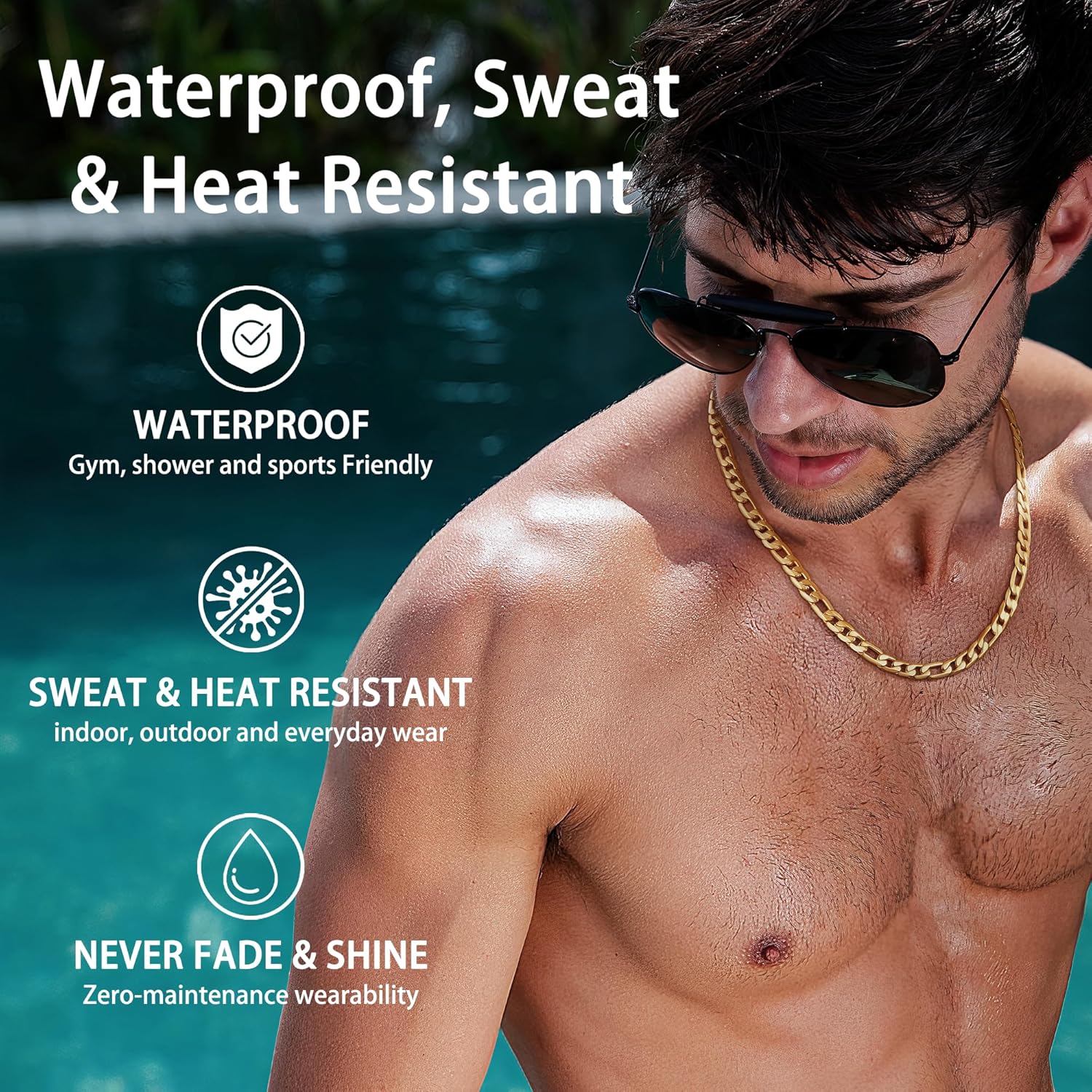 Jewlpire 5.5mm/7mm Stainless Steel Figaro Chain Necklace for Men, 14K Gold Plated Chain for Men, Mens Jewelry Gift 16 18 20 22 24 26 Inch - Image 2