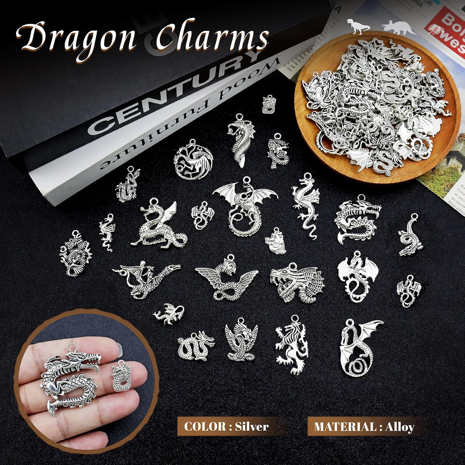 70Pcs Antique Silver Dragon Charms, Gothic Dragon Charms Pendants for Jewelry Making Halloween Christmas DIY Craft Gift - Image 3