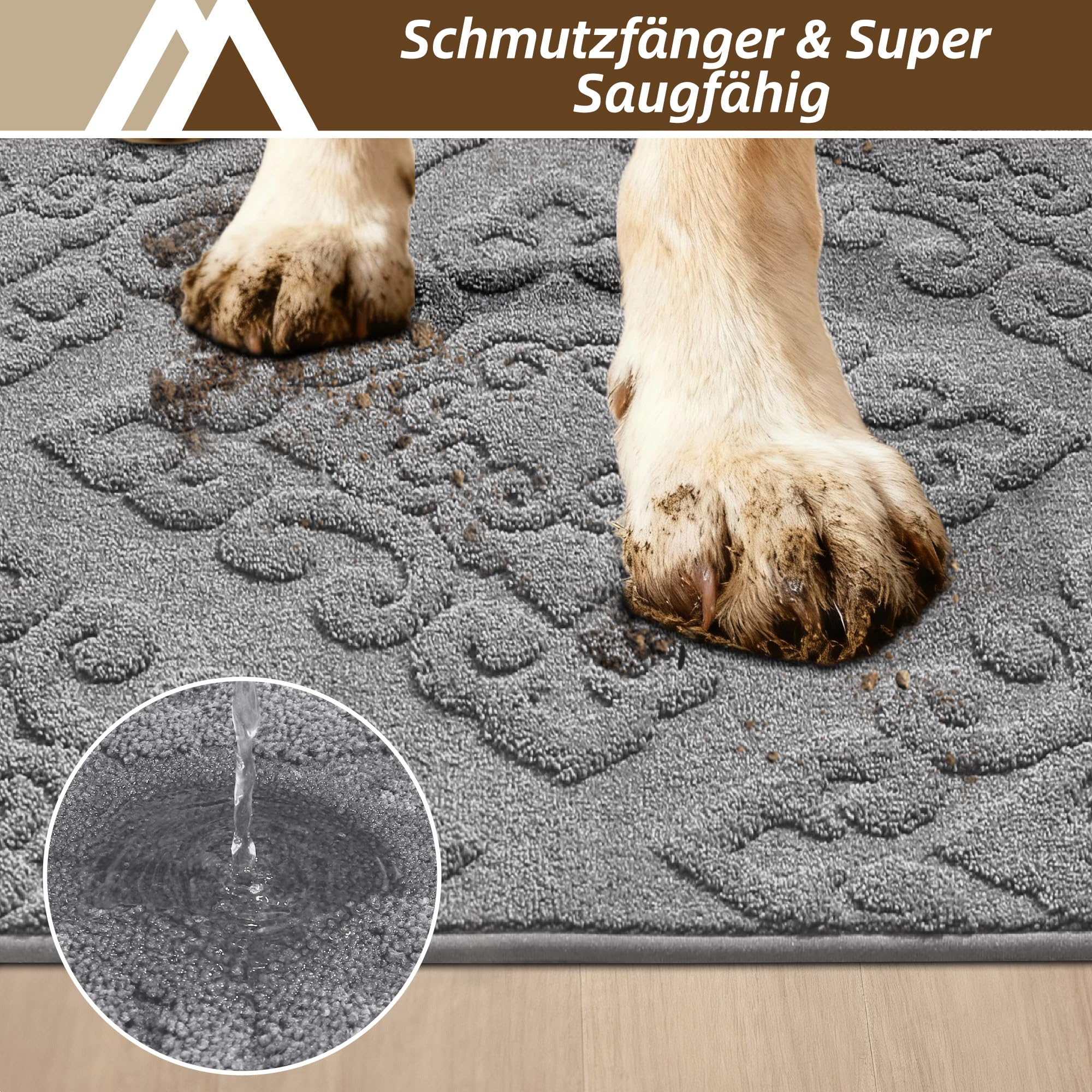 COSY HOMEER Fußmatte Innen 90 x 150 cm, Schmutzfangmatte Grau