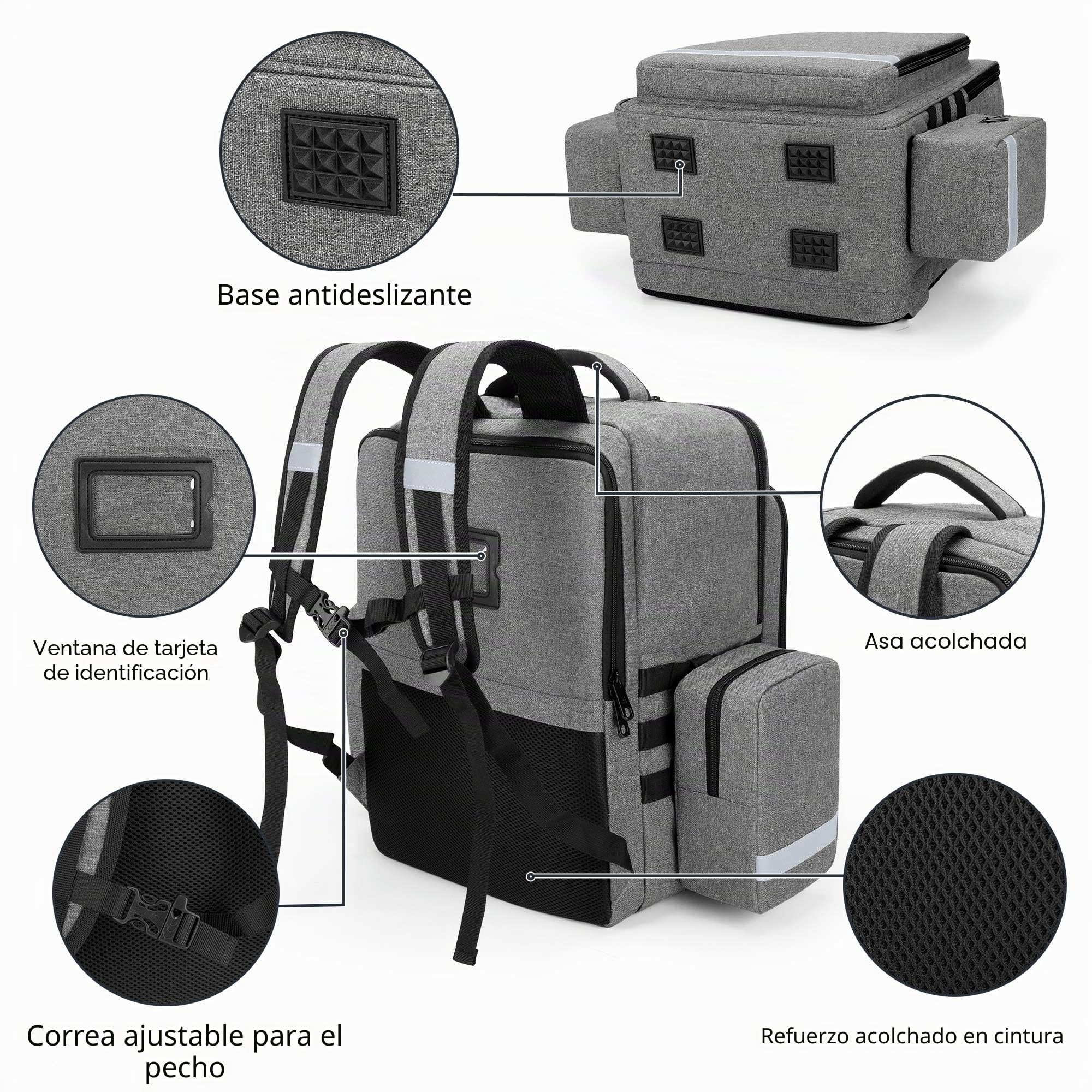 Trunab - Mochila médica de emergencia, vacía, bolsa de primeros auxilios, mochila de primeros auxilios, con bolsillos laterales desmontables y fondo antideslizante, apta para EMT, paramédico, visita