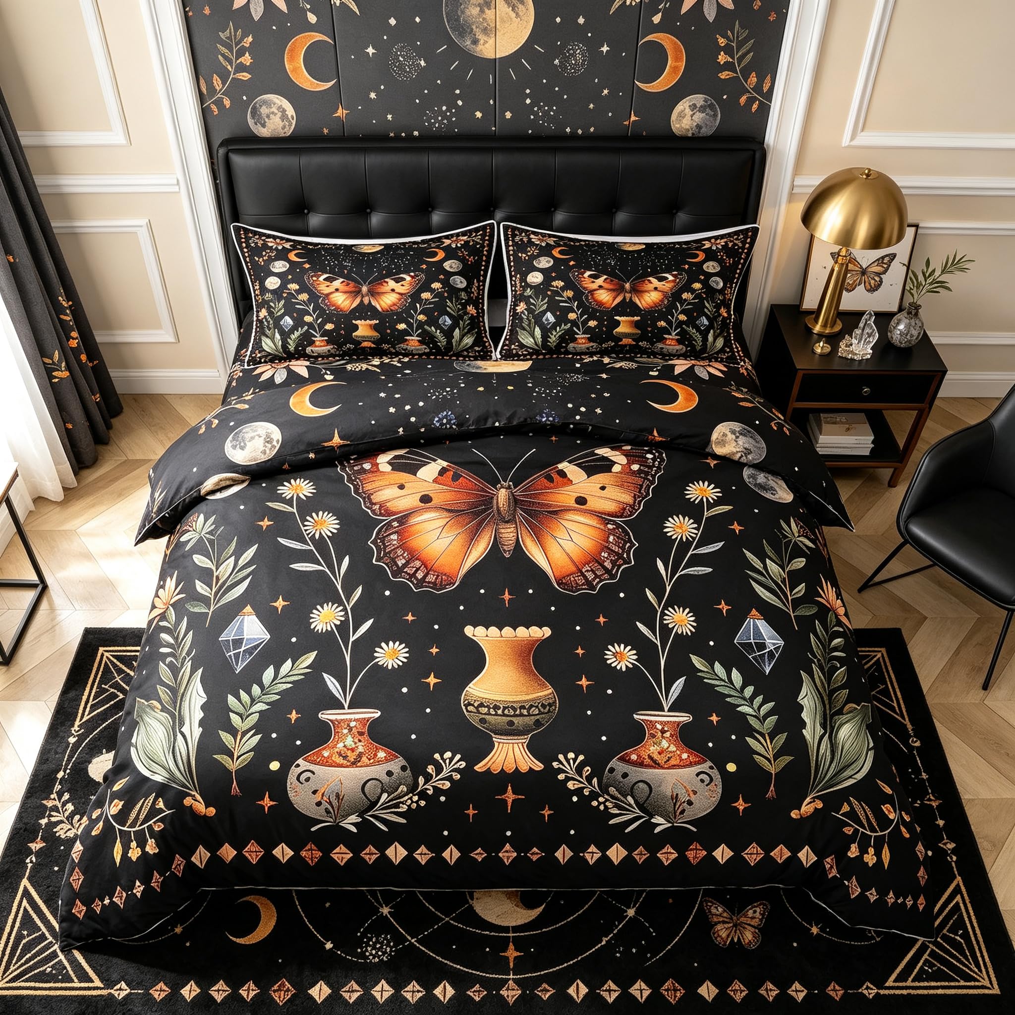 Loussiesd Butterfly Duvet Cover Boho Moth King Bedding Set for Adults