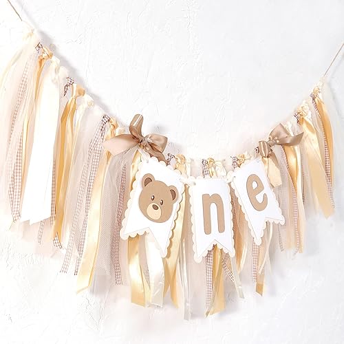 Miniatura 8 de Cartel de primer cumpleaños de Woodland, decoración para silla alta de oso y peluche, accesorios para tartas