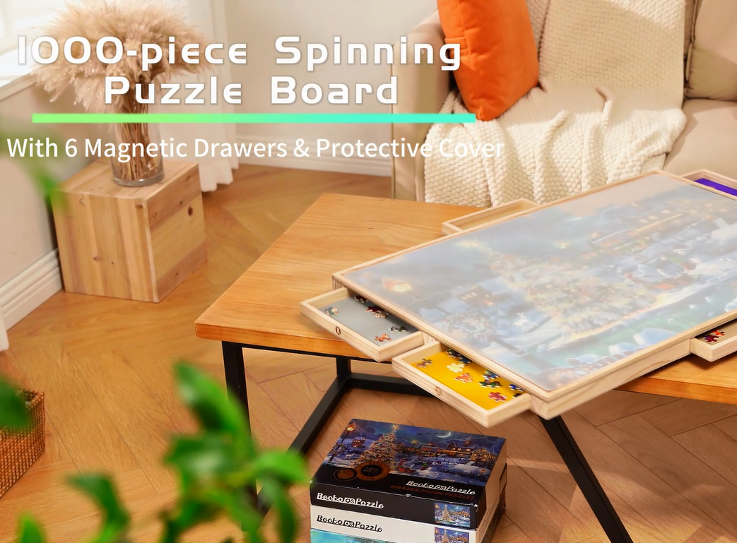 Becko US Planche de puzzle rotative de 1 000 pièces avec 6 tiroirs de tri et couvercle en polypropylène transparent, design push-to, table de puzzle rotative avec Lazy Susan pour adultes, pour Becko US Planche de puzzle rotative de 1 000 pièces avec 6 tiroirs de tri et couvercle en polypropylène transparent, design push-to, table de puzzle rotative avec Lazy Susan pour adultes, pour