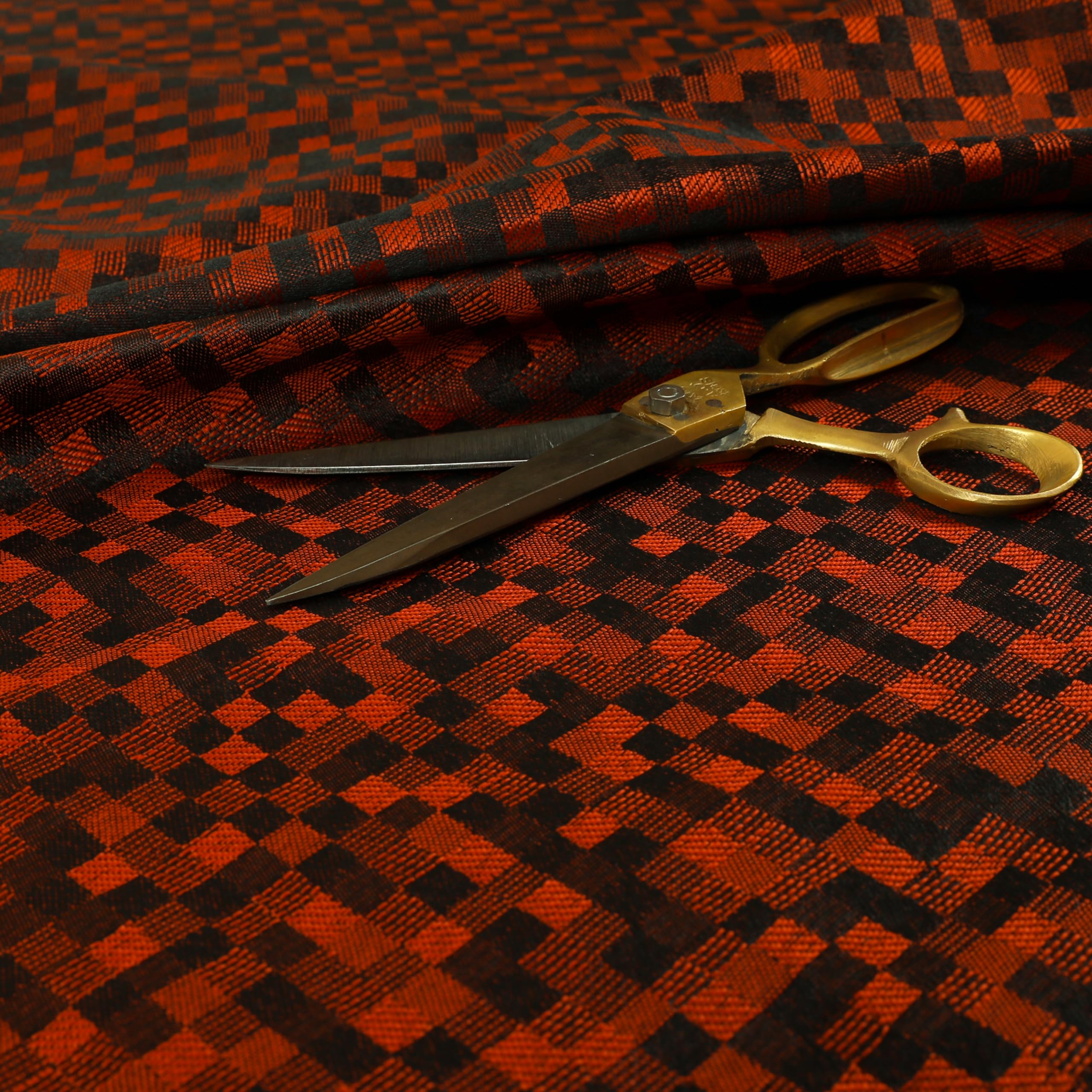 Redbrick Mill Fabrics Flame Retardant Square Polka Pattern Lightweight Chenille Red Colour Upholstery Curtain Fabrics (1 Metre)