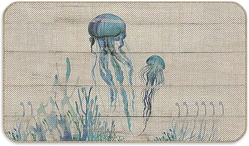 Divertida alfombra de baño súper absorbente con diseño de estrellas de mar y estrellas de mar, 17 x 30 pulgadas, decoración del hogar, baño, cocina,