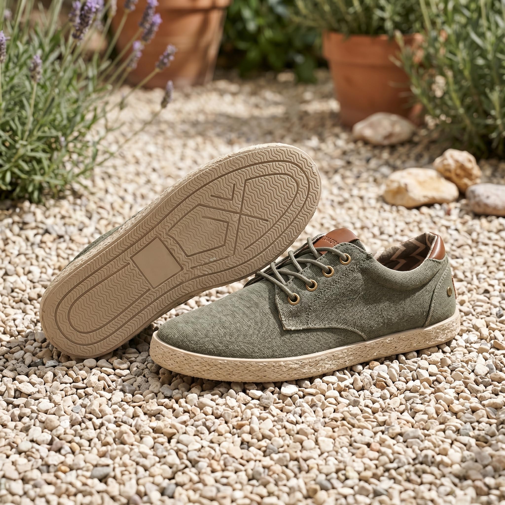 GLAMORA Espadrilles - Scarpe da uomo con lacci, effetto lino, vintage, effetto vintage, in tela, leggere, traspiranti, estive, per il tempo libero, scarpe piatte, comfort, antiscivolo, suola
