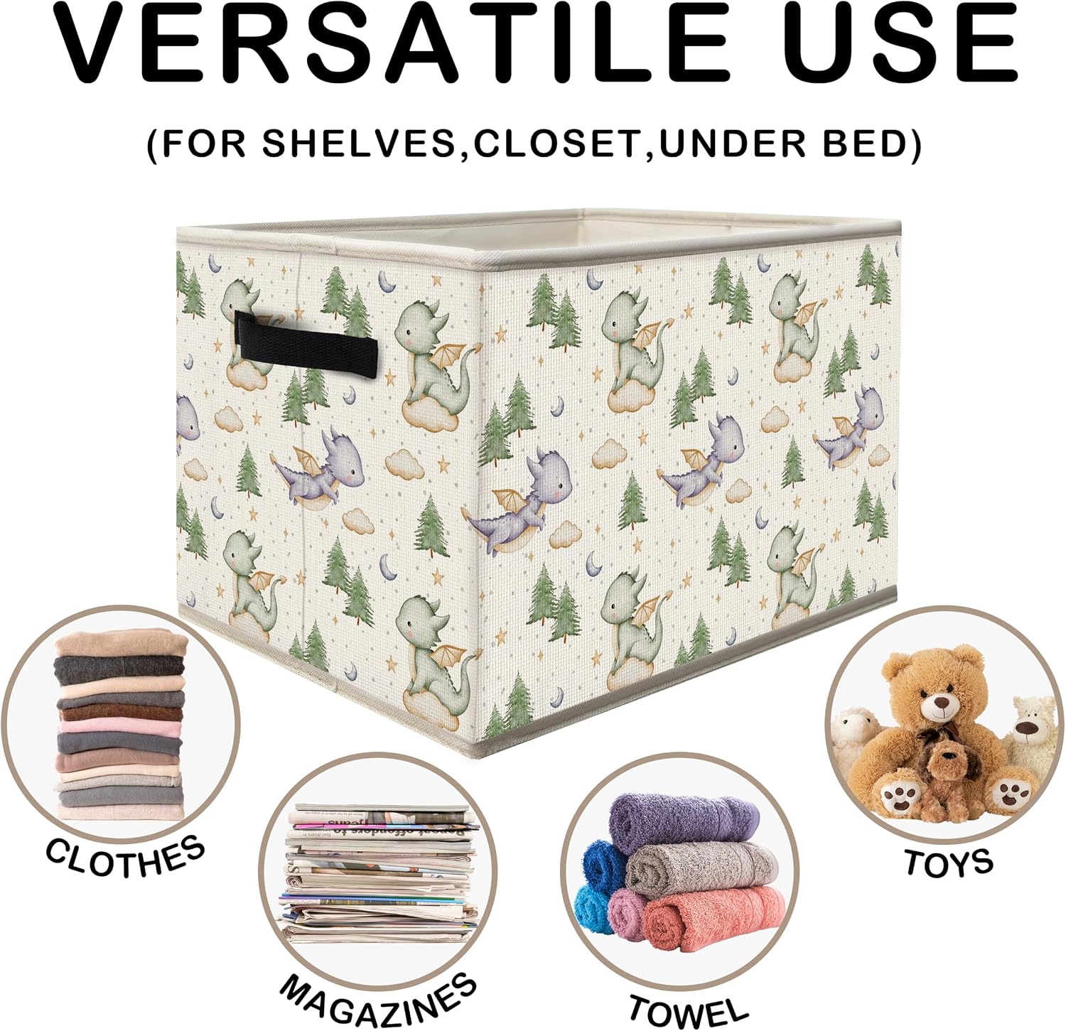 Nogrit Dinosaur Nursery Storage Bins Box, Toybox for Boys, Green and Purple Woods Dinosaur Foldable Baskets Organizer Container with Handles for Kids Boys Bedroom Bathroom Clothes Toys Books image 2