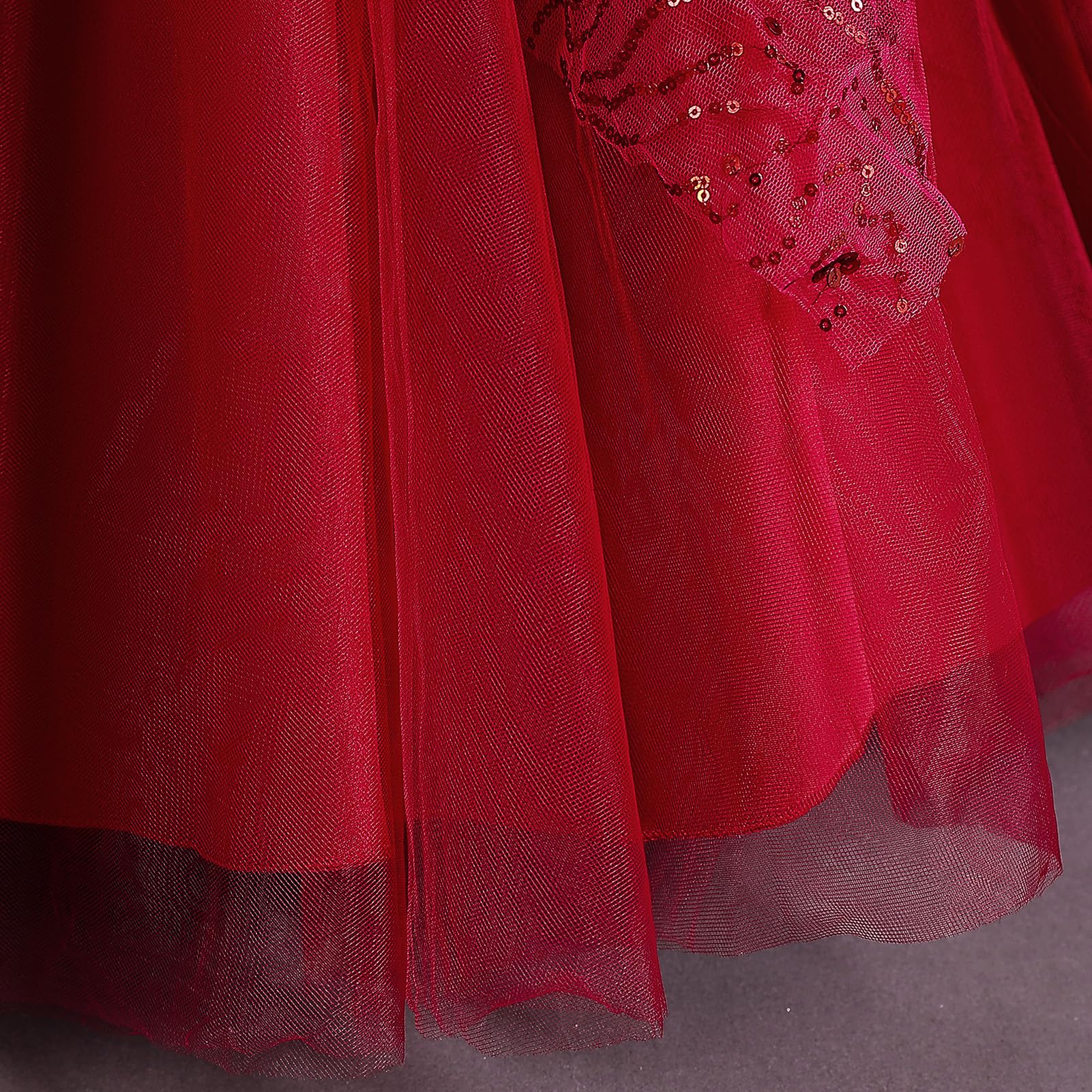 IBAKOM Blumenmädchenkleid Mädchen festlich für Fasching: Ärmellos Sommerkleid mit Schleife und Pailetten lang - Tüll Prinzessinkleid für Kinder 4-13 Jahre für Hochzeit