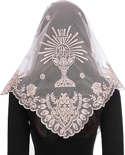 Mantilla Veils for Church Catholic: Triangular Camellia Chalice Veil for Women Mass Communion, JHS Chapel Head Veils