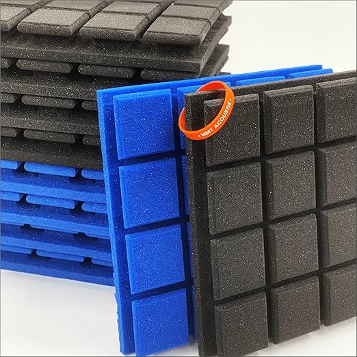 MMT Acoustix 90pc | 10x Effect Turbo Acoustic Foam 50 density 1x1ft 2 . grade acoustic foam, aesthetic soundproofing wall acoustic panels, echo reduction, noise control.Pro Charcoal + European Blue