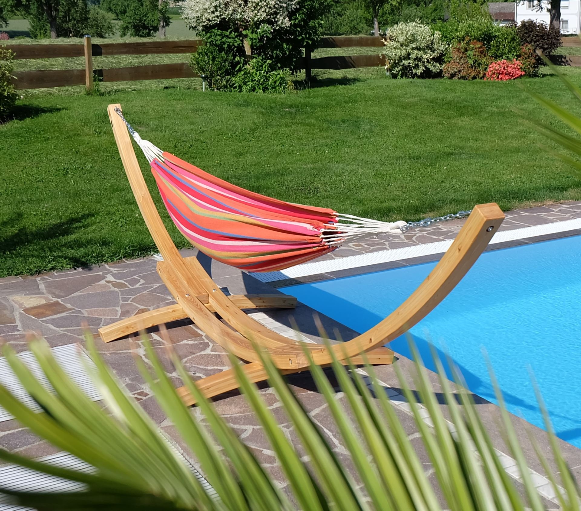 AS-S 410 cm XXL Conjunto de Hamaca (Madera de alerce barnizada, Incluye Hamaca, 410 cm) Ass Natur-Mona
