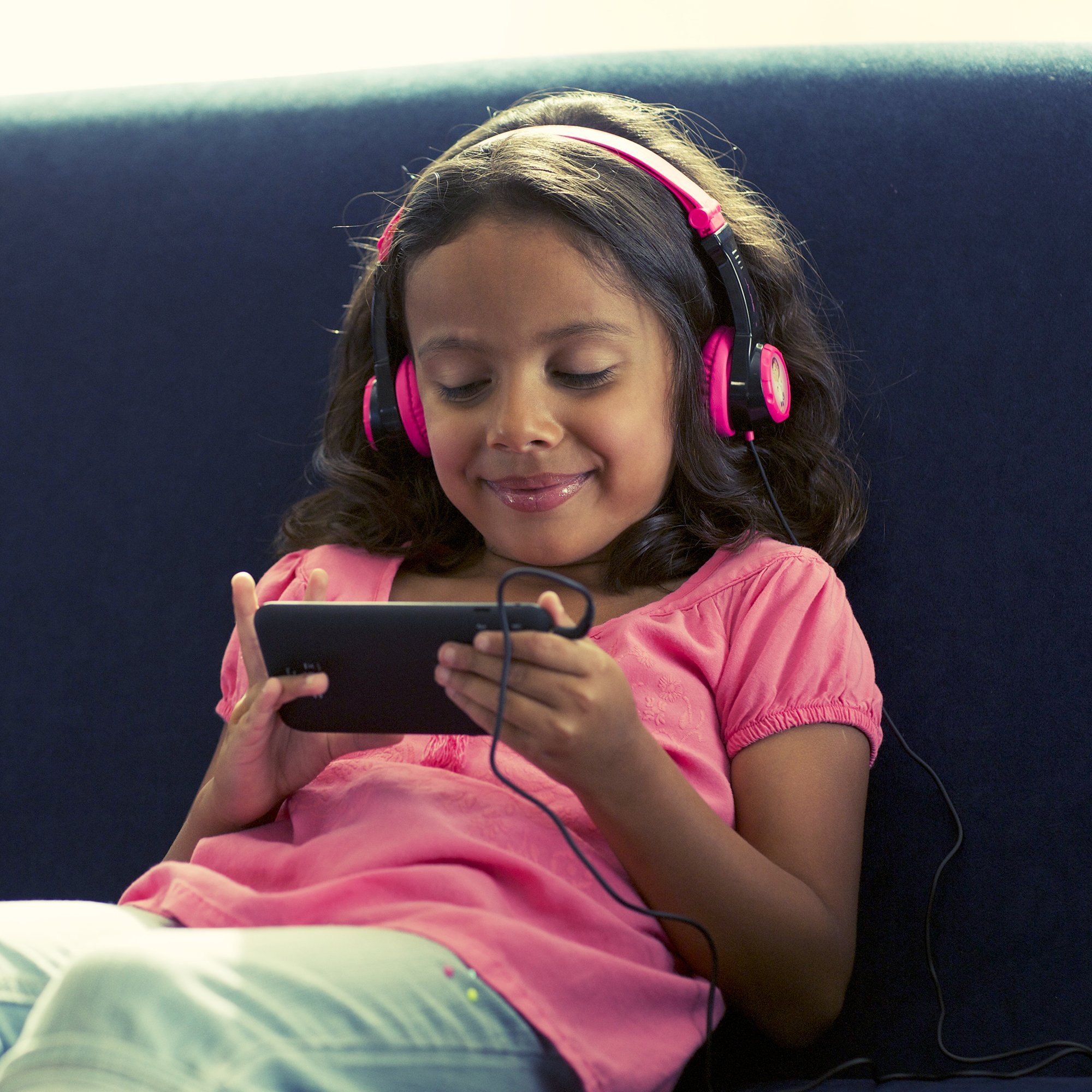 JLab Audio Kopfhörer Kinder, JBuddies Zusammenfaltbarer Kopfhörer für Kinder, On-Ear, Kabelgebunden und Kindersicher, Mit Lautstärkebegrenzer, Geräuschisolierung Und 8 Charakteraufklebern, Blau