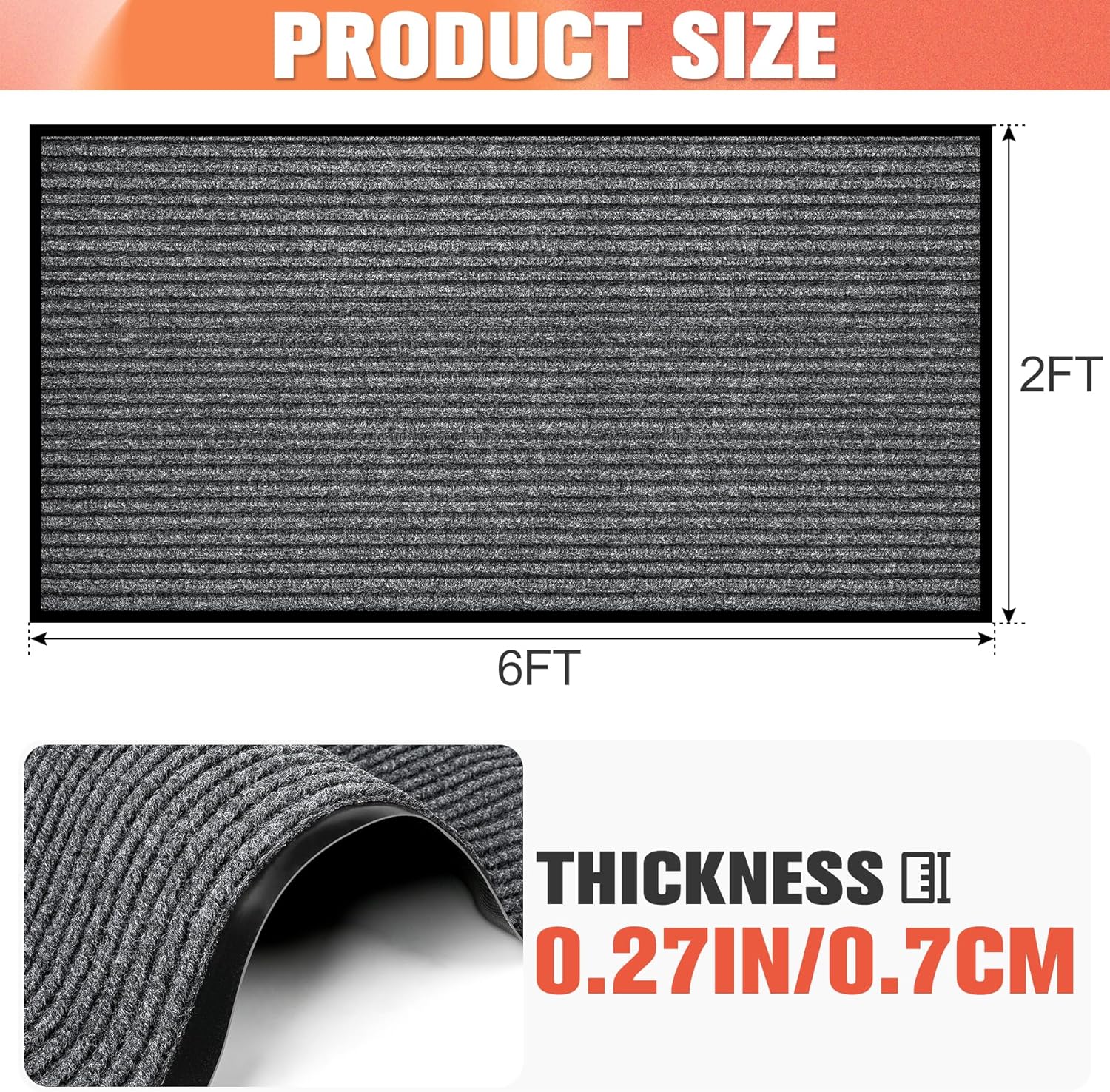 myfamirea commercial floor mat 2' x 6' extra large front door industrial rug heavy duty brush step entrance mat weather utility rug with non slip rubber backing low profile for entryway, charcoal grey 2 x 6 feet charcoal grey