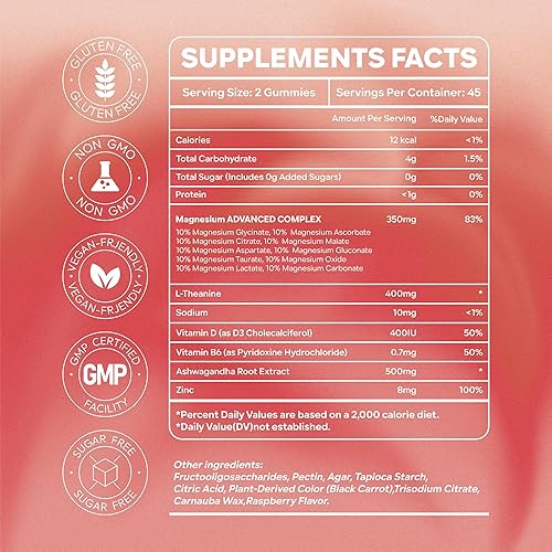 Miniatura 2 de Complejo de magnesio para mujeres, gomitas de glicinato de magnesio envueltas individualmente 16 en 1 90 L-treonato sin azúcar, extracto de raíz de