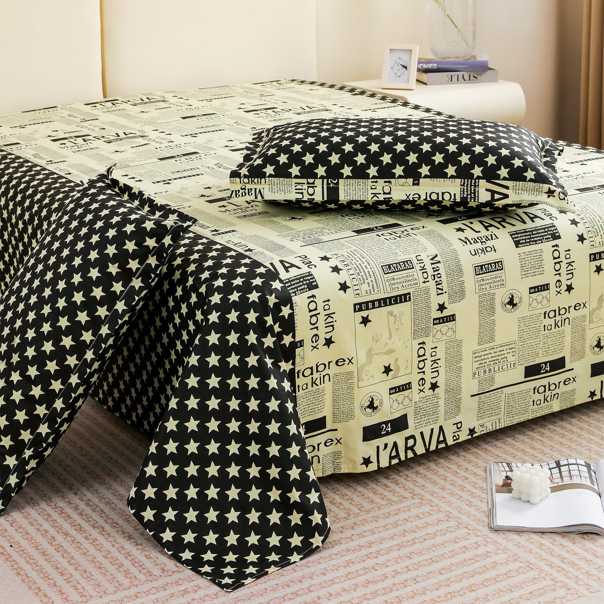 Story@Home Bedsheet for Double Bed King Size with 2 Pillow Covers | 210TC, 100% Pure Cotton Bed Sheets for Double Bed | 225 x 270cm | White & Black bedsheet | Home Decor | Perfect for Gifting