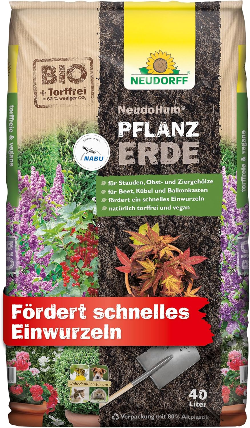 Neudorff PflanzErde Bio - Torffreie Erde Für Beet & Kübel, 40 Liter