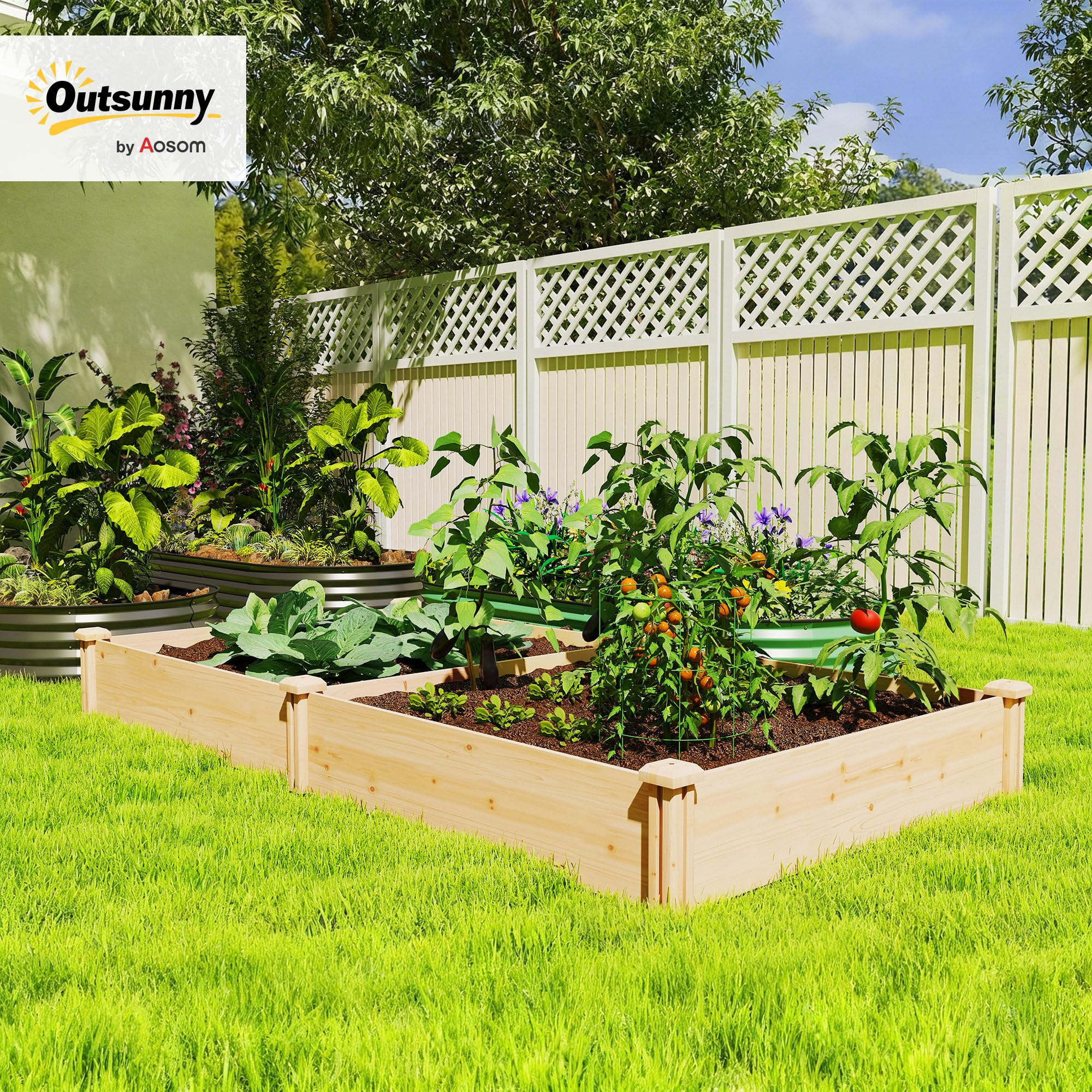 Outsunny Carré Potager de Jardin 235 x 121 x 26 cm Effet Bois Naturel