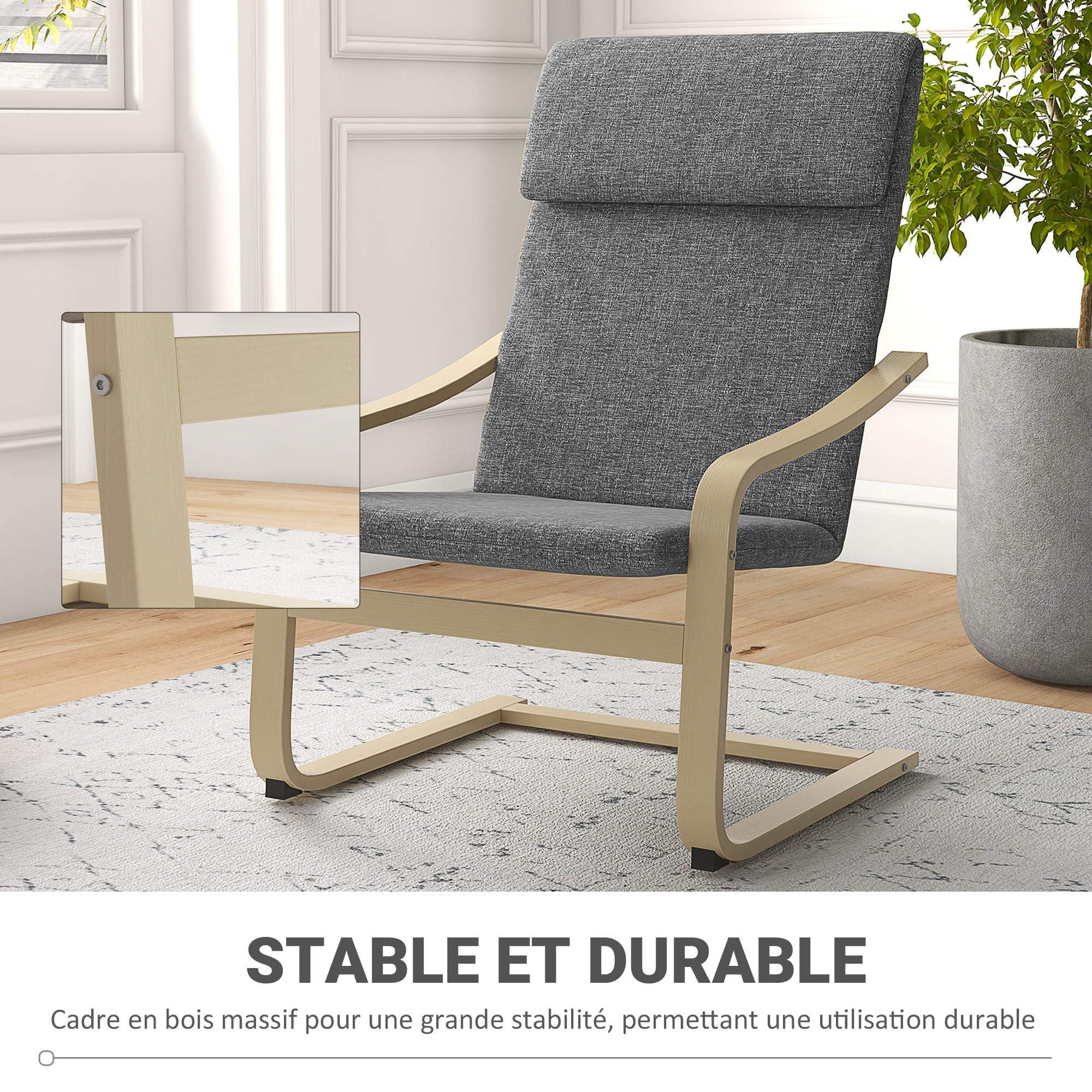 HOMCOM Fauteuil de Salon avec Accoudoirs Incurvés 65 x 79 x 98 cm Gris
