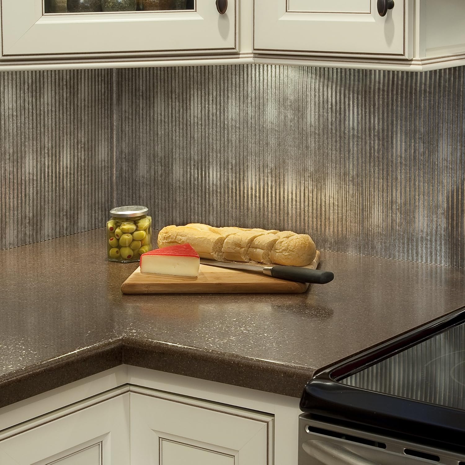 One-Day Sale: Up to 40% Off FASÄDE Rib Decorative Vinyl 18in x 24in Backsplash Panel in Crosshatch Silver (5 Pack)