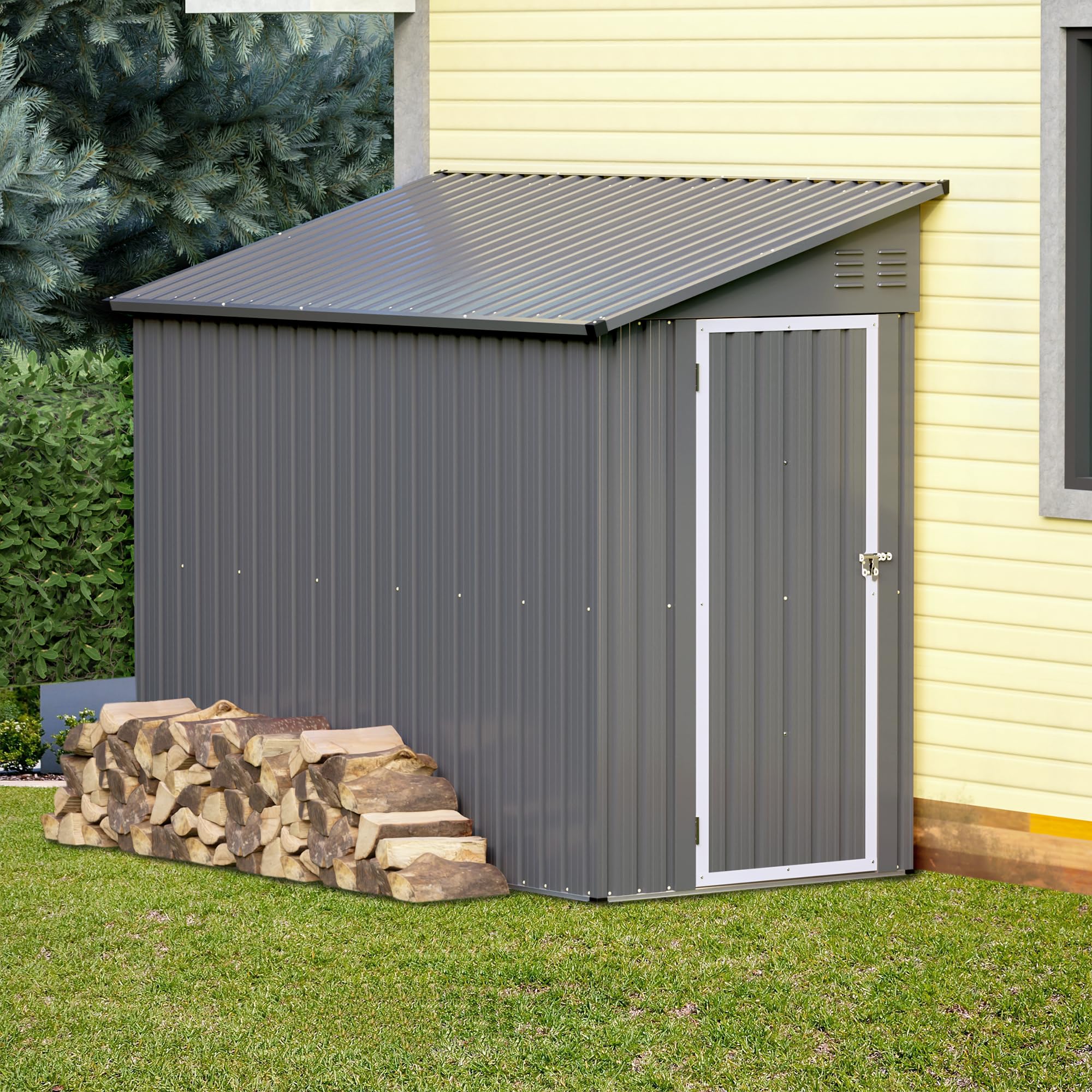 Voryvans Storage Shed 4 * 8 FT Lean to Shed Metal Sheds & Outdoor Storage Cabinet Lockable Tool Organization Bike Mower Shed Portable Outside for