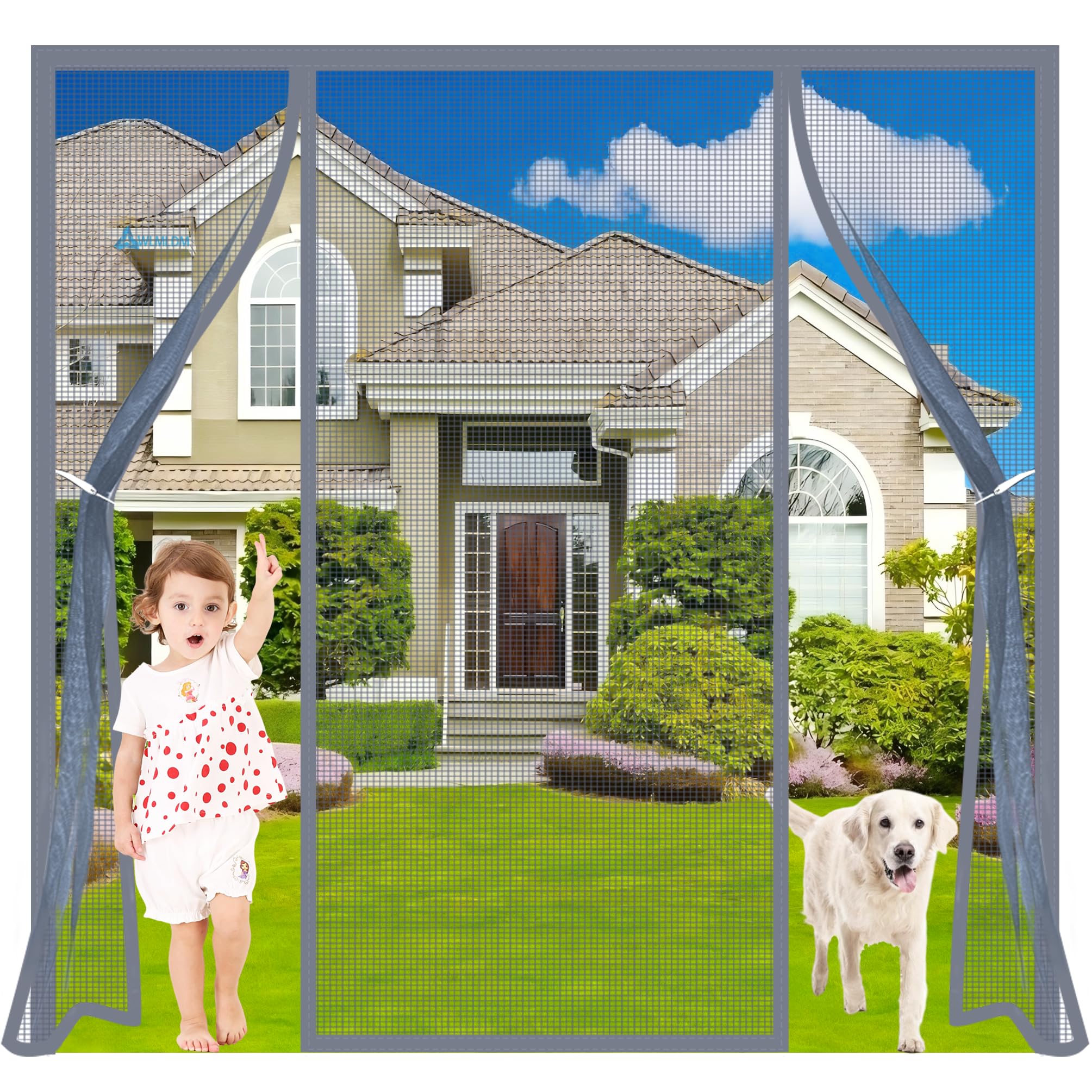 Wlmldm Grey Magnetic Fly Screens For Double Door 185X205cm French Door Hands Free Heavy Duty Patio Screen No Gap Ideal For Pet Owners & Families With Kids