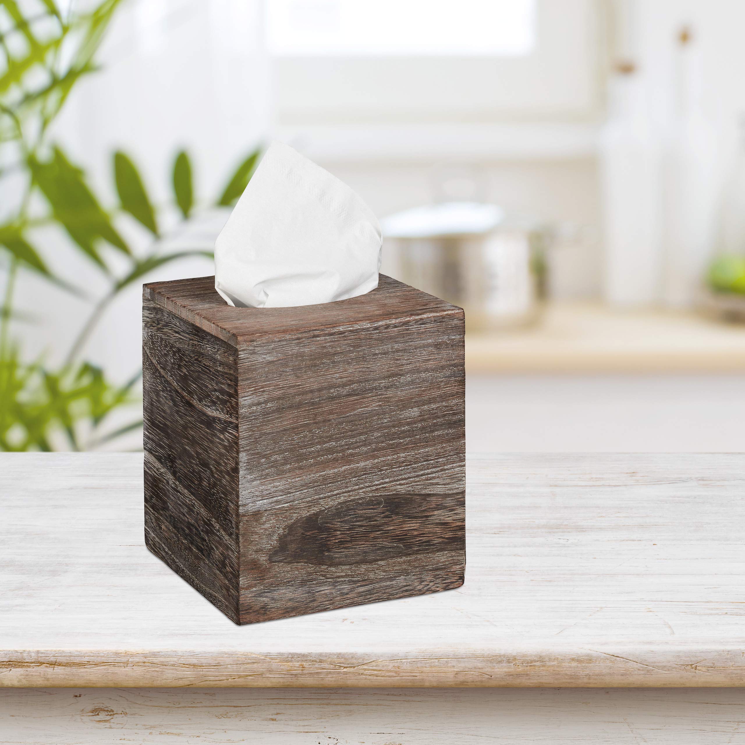 Relaxdays tissuehouder shabby, zakdoekendoos met uitneembare bodem, HBD: 13x26,5x14,5cm, van hout, met houtnerf, bruin