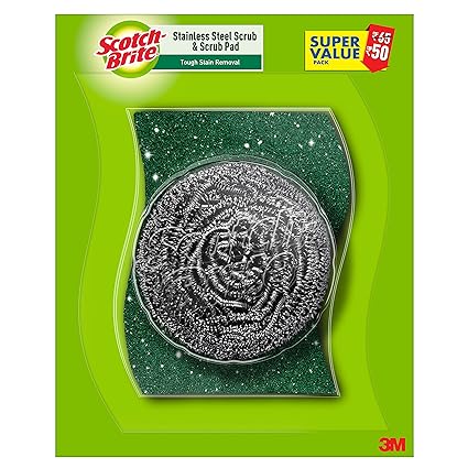 Scotch-Brite 1 Stainless Steel Scrubber (15g) and 1 Scrub Pad Combo