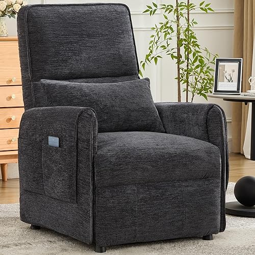 Power Recliner Chair, Small Recliners for Small Spaces, Electric Recliner Chairs for Adults with Remote, Pillow and Side Pockets, Reclining Chair with Memory Function, Living Room, Chenille