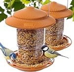 Outdoor Bird Feeder, Retractable Bird Feeder Hanging, Metal Hanger, Rainproof & Leak-Proof, Terracotta, Pack of 2