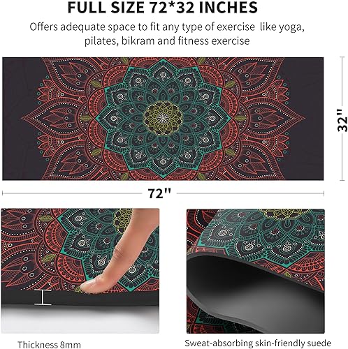 Miniatura 4 de nuveti Tapete de yoga de gamuza TPE respetuoso con el medio ambiente, antideslizante, con bolsa de transporte, 72 x 32 pulgadas, extra grueso,